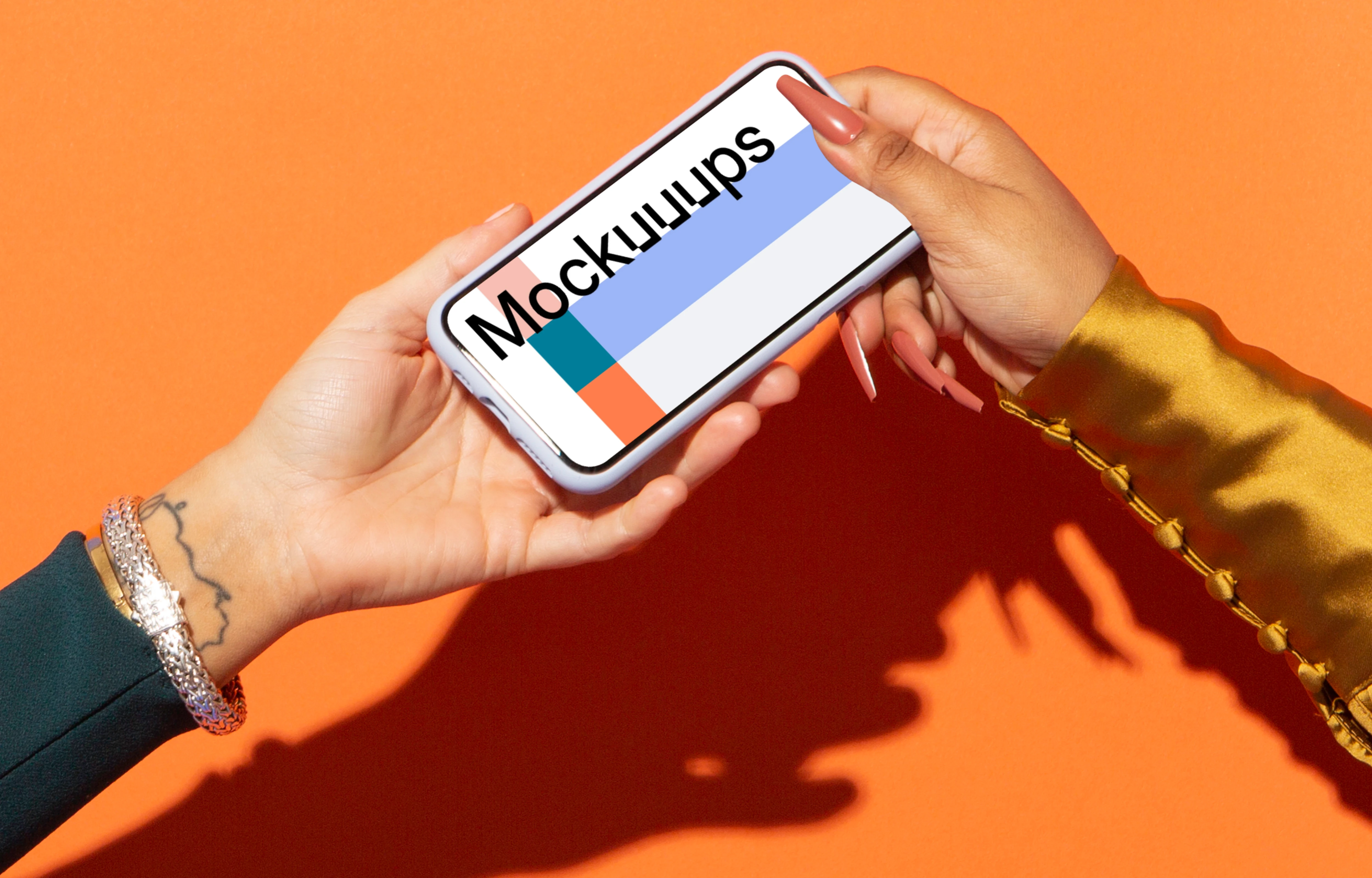 iPhone 13 mockup held by two users