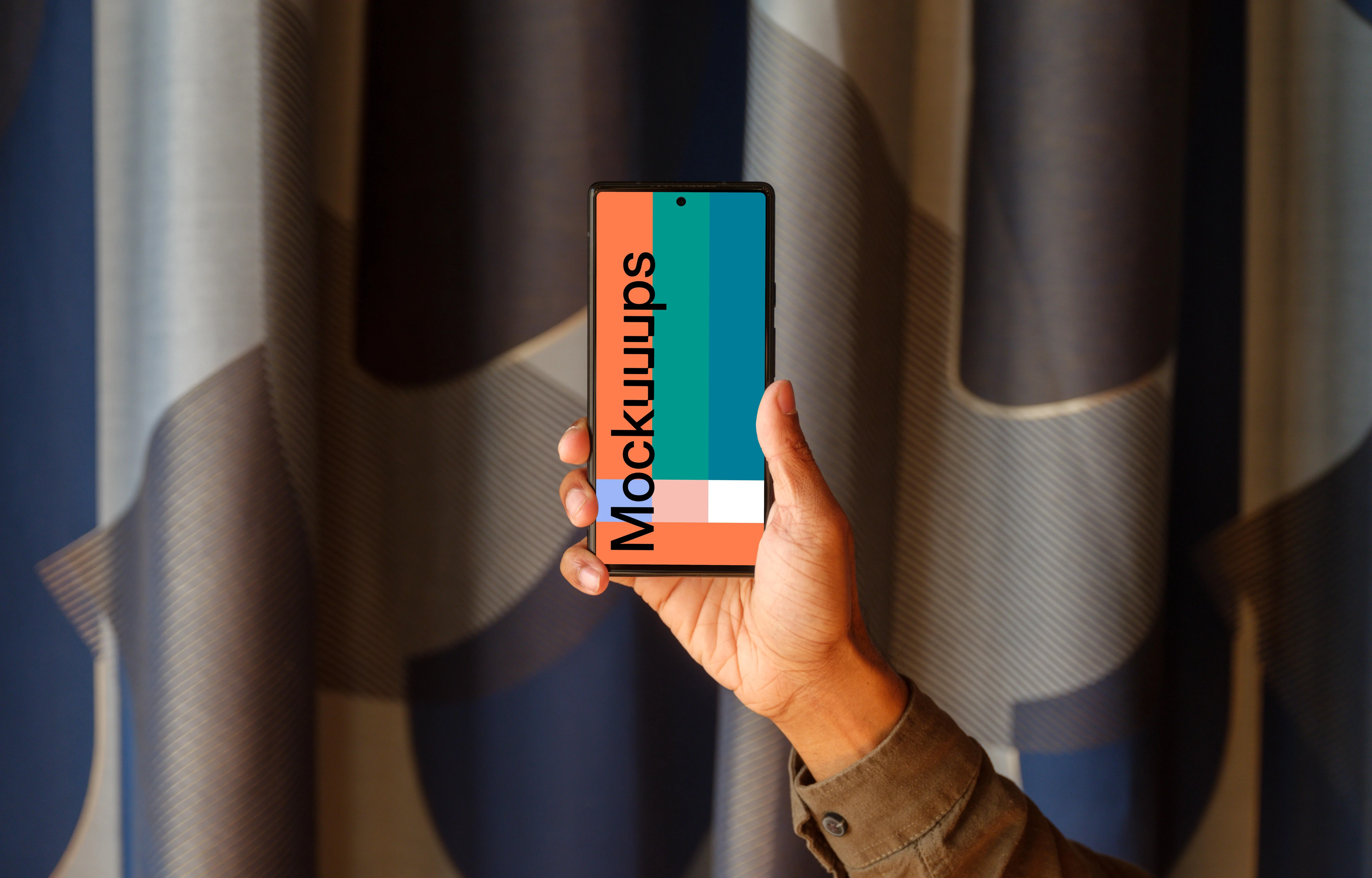 Google Pixel mockup and textured curtain background
