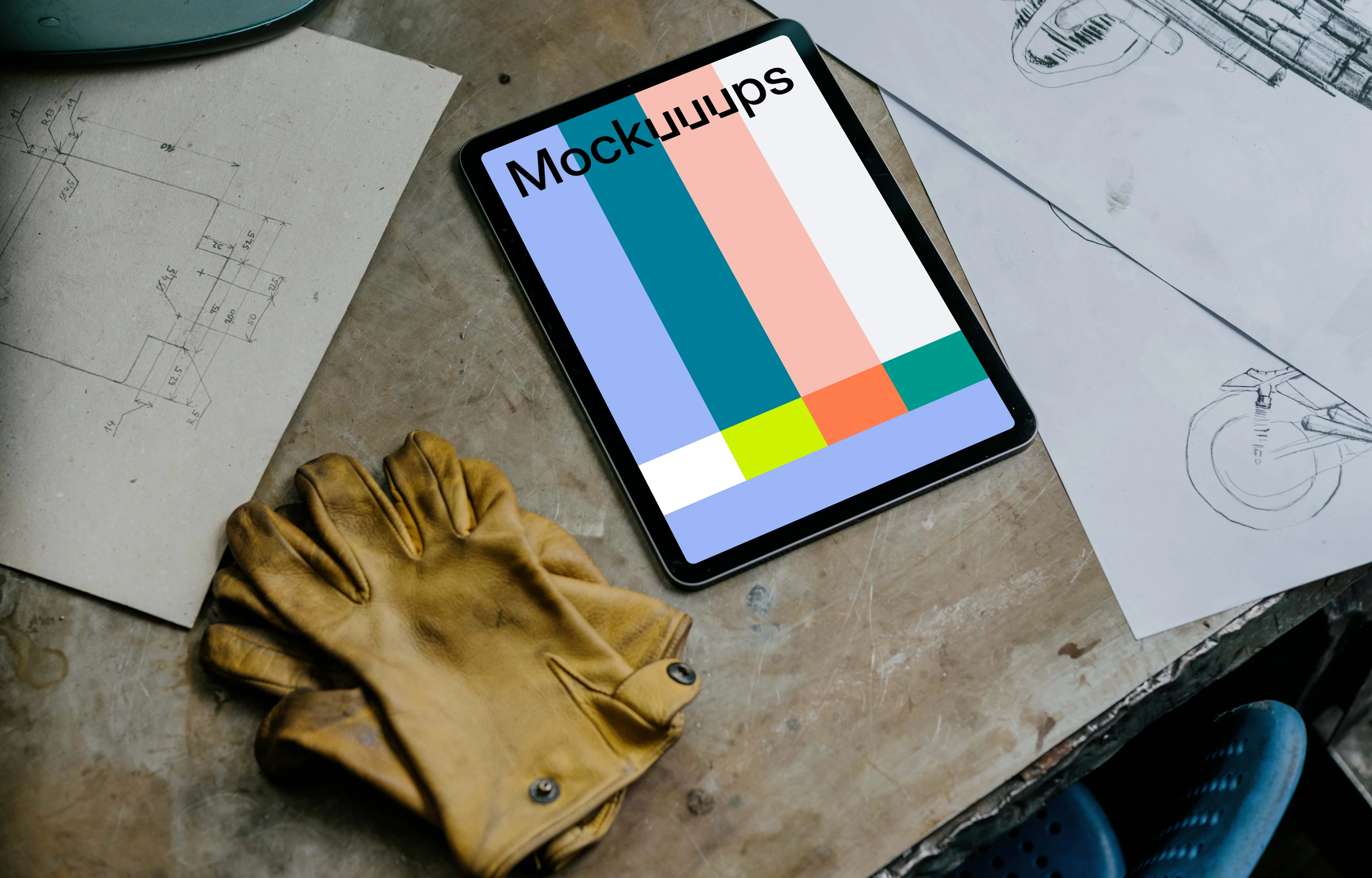 iPad Air mockup beside work gloves
