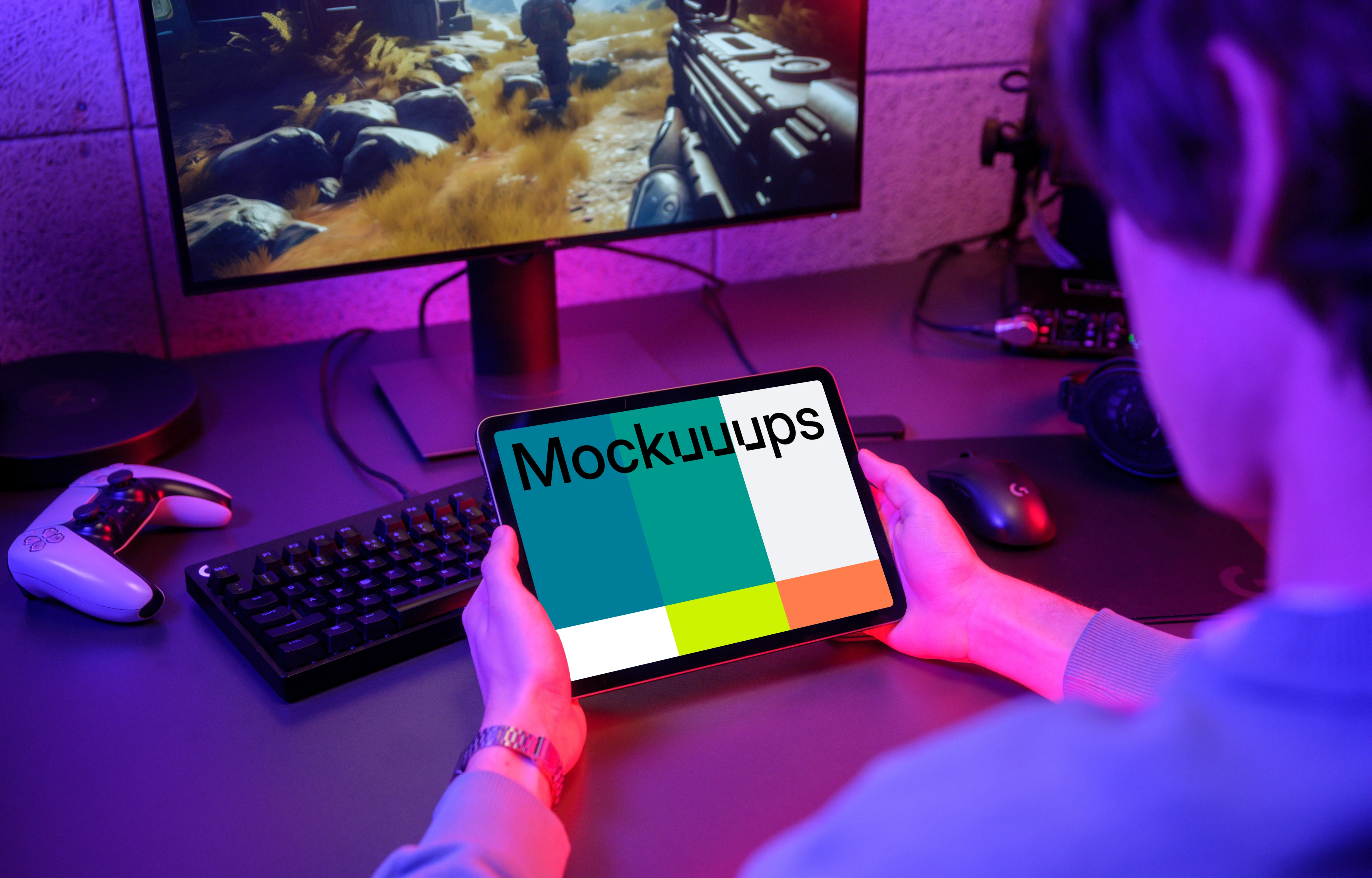 iPad Air mockup in gaming setup