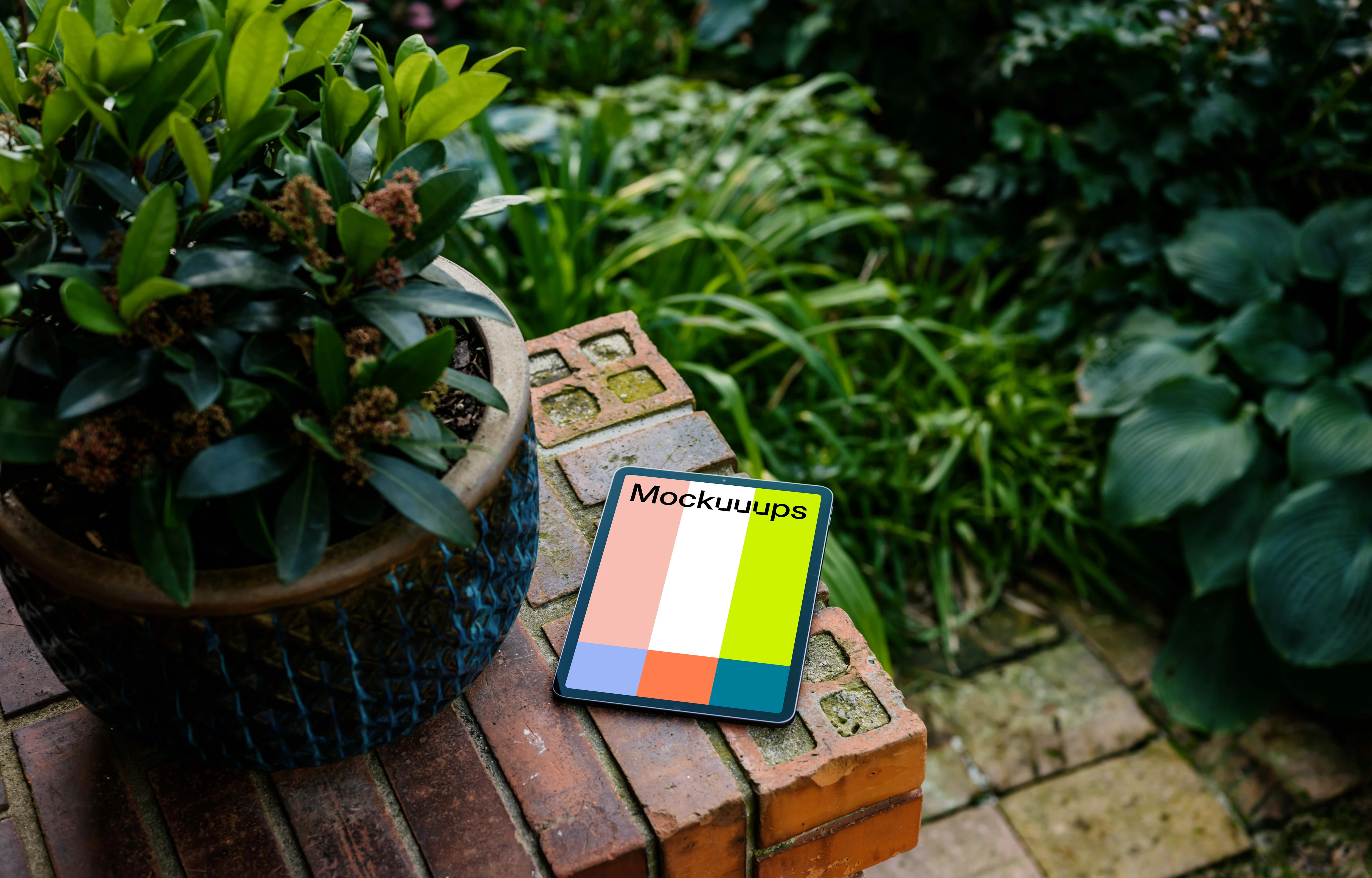iPad Air mockup in garden