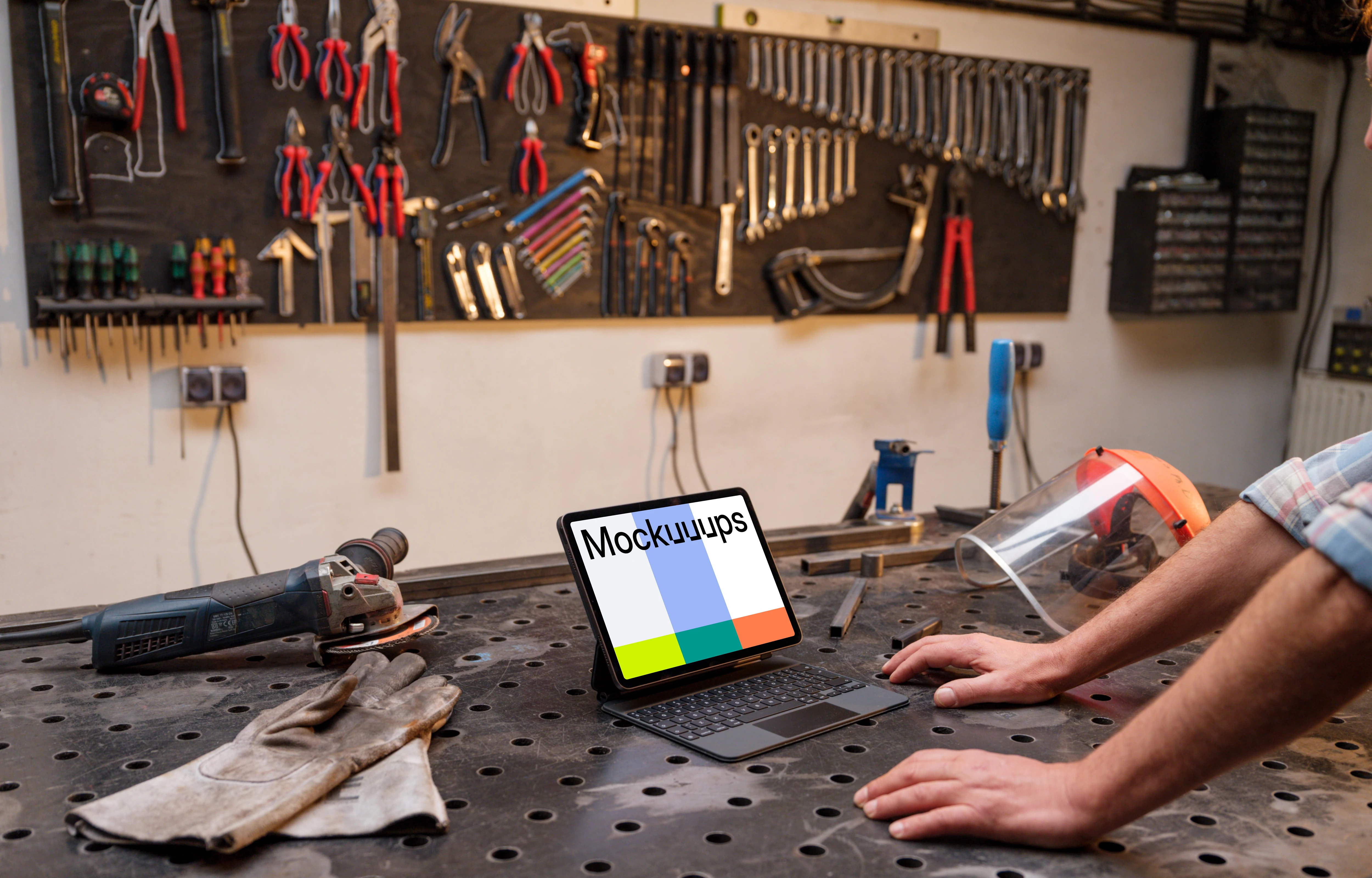 iPad Air mockup in workshop