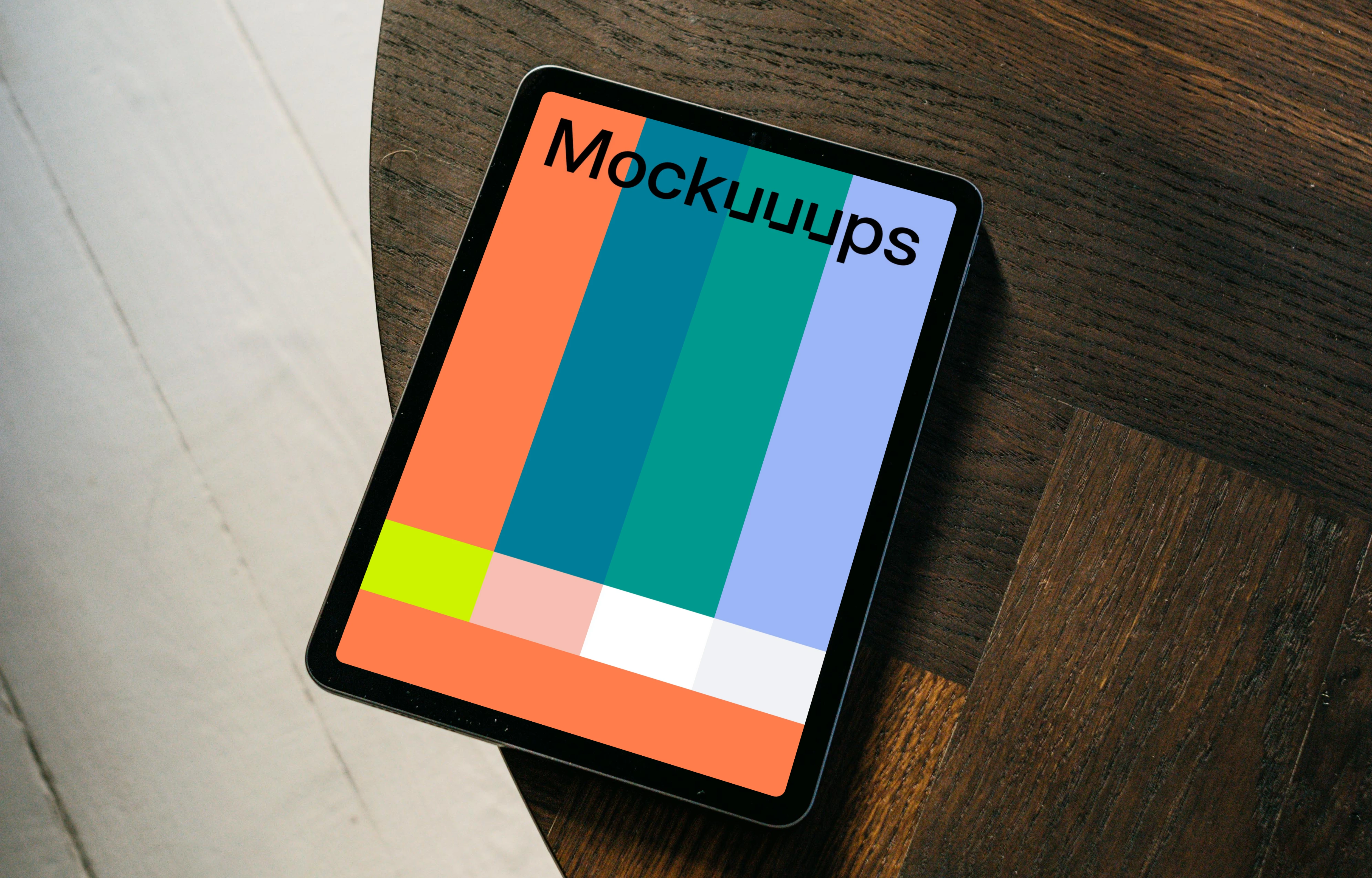 iPad Air mockup on a dark brown table