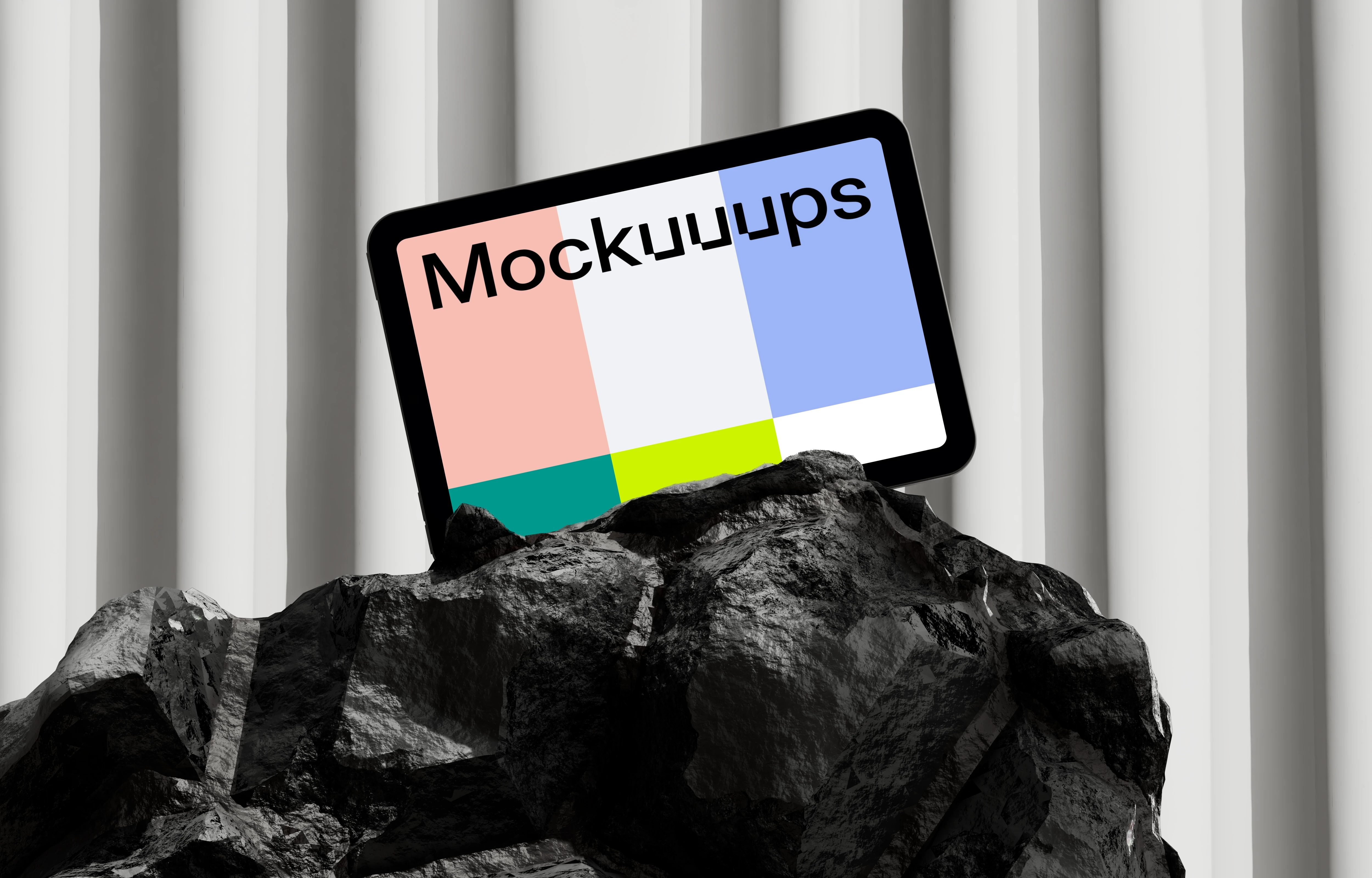 iPad Mini mockup on a rock