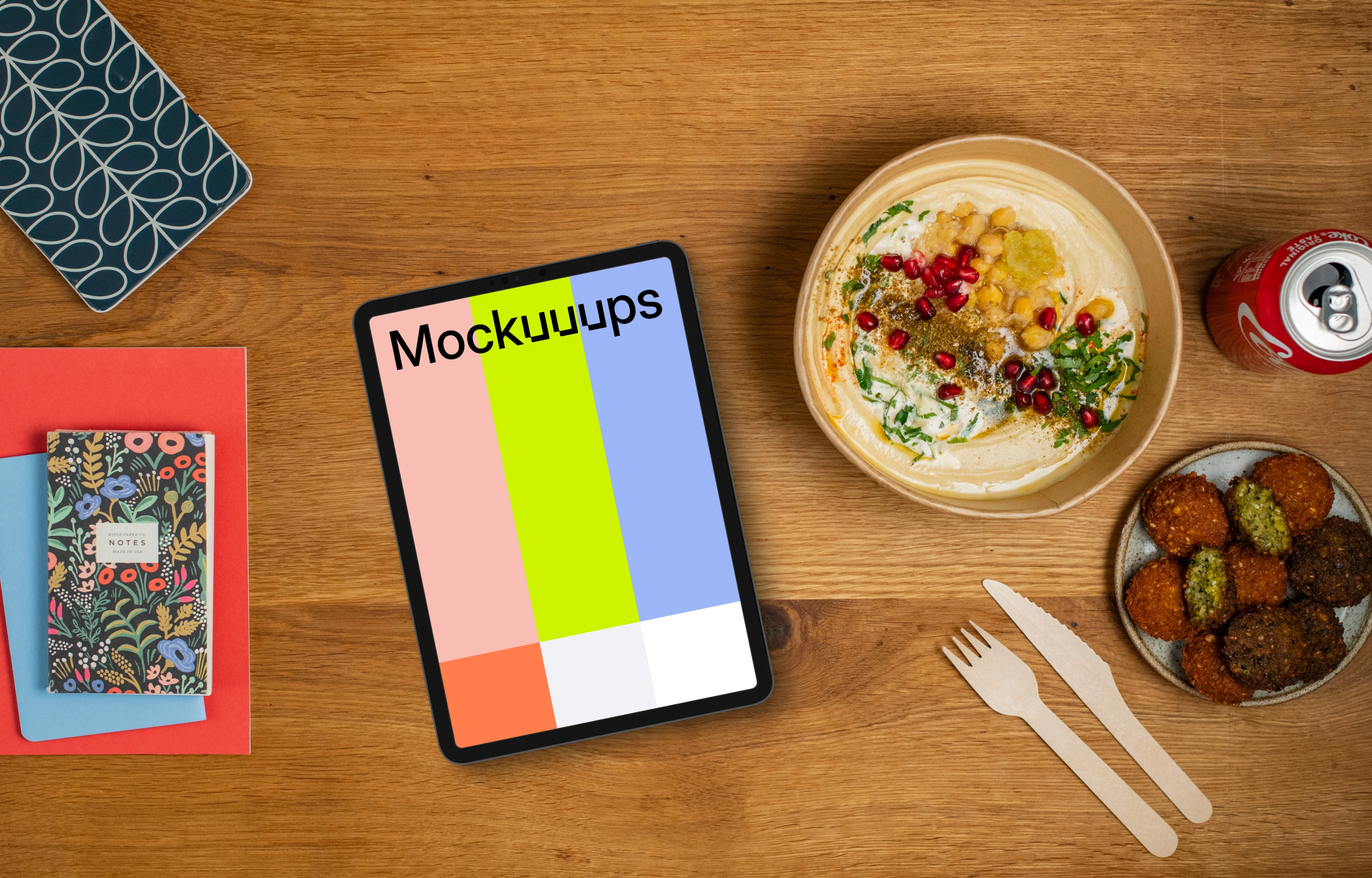 iPad mockup with Middle Eastern food