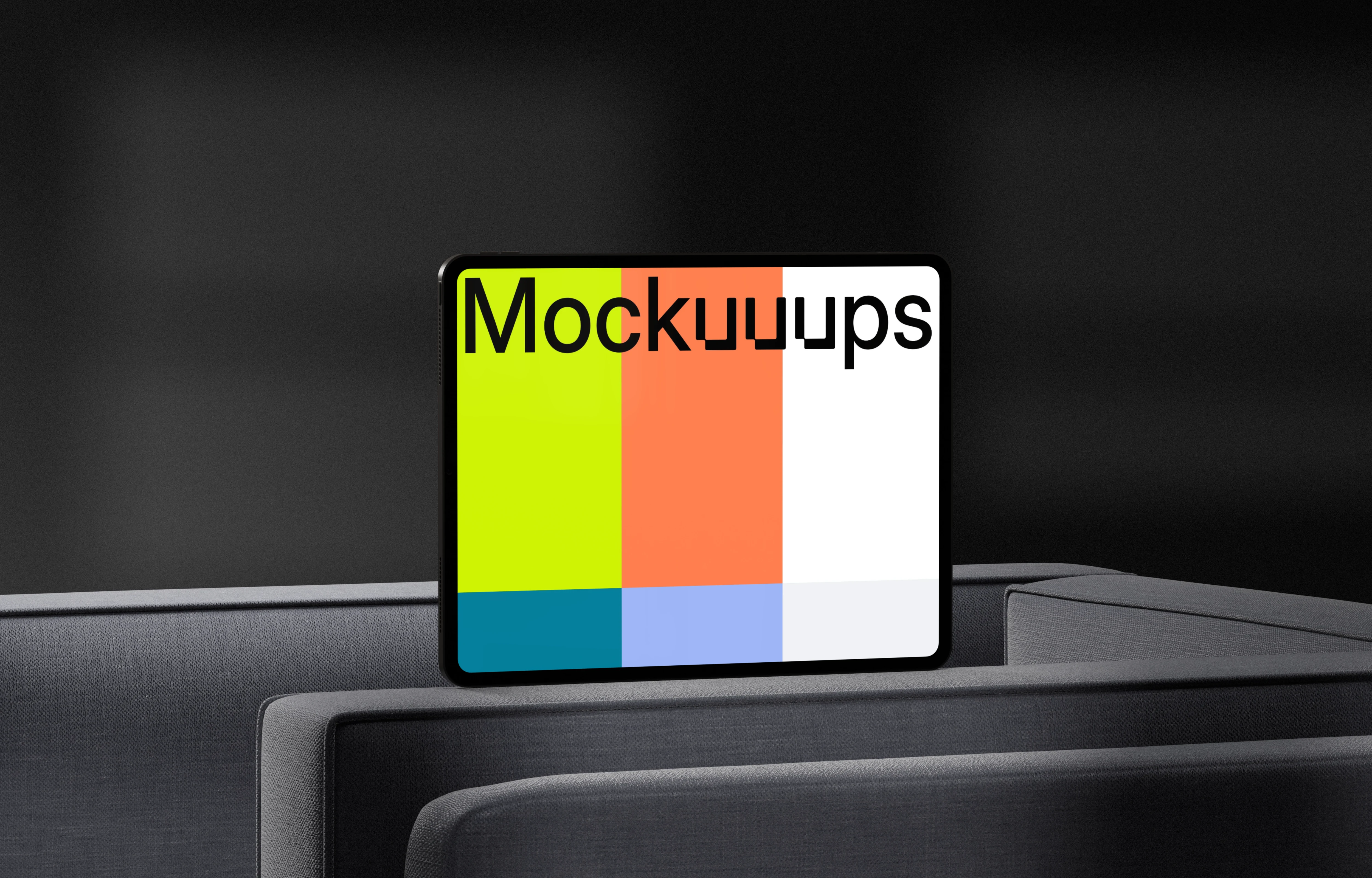 iPad Pro mockup on modern dark furniture