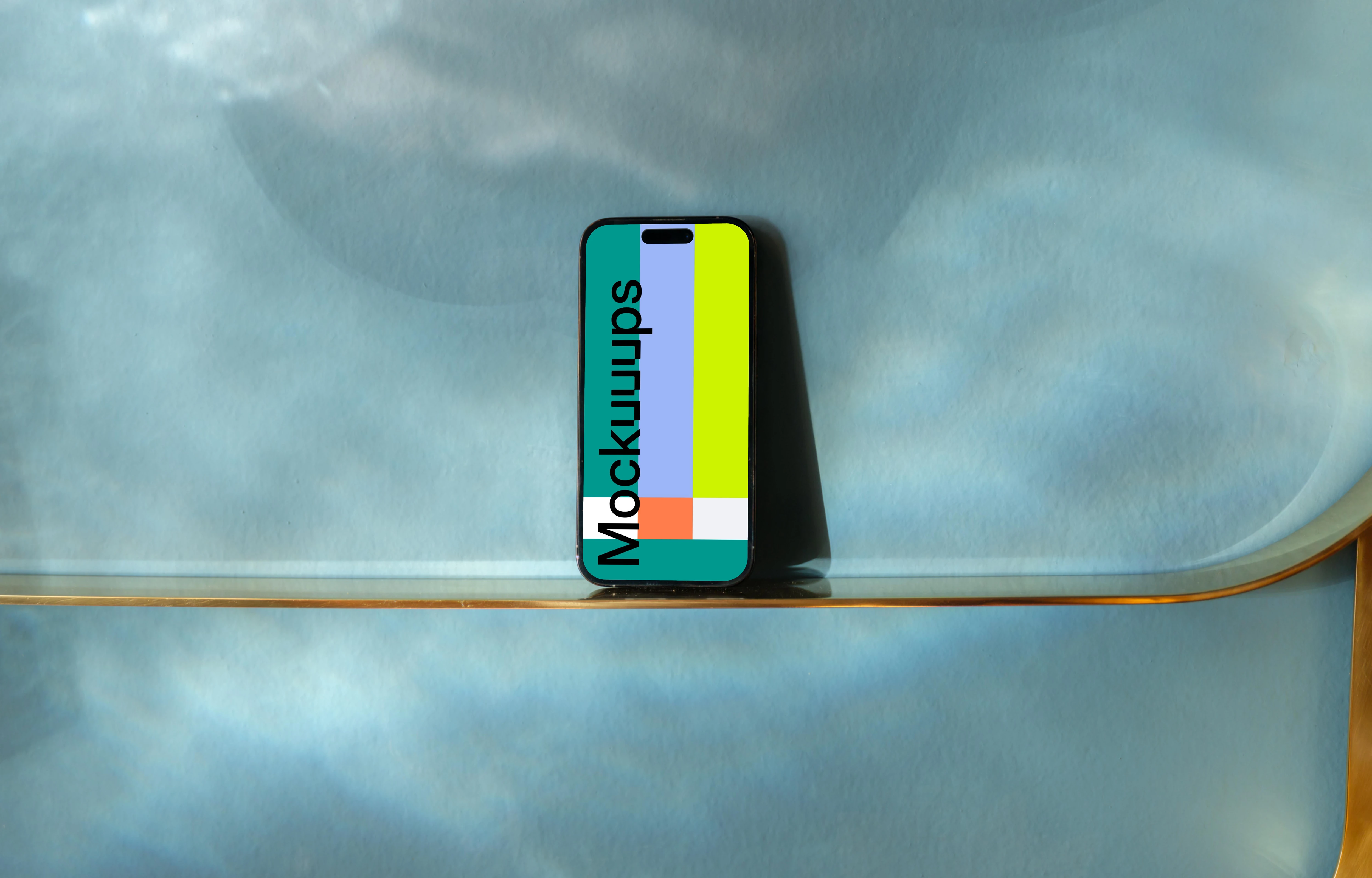 iPhone 14 Pro and blue patterned background