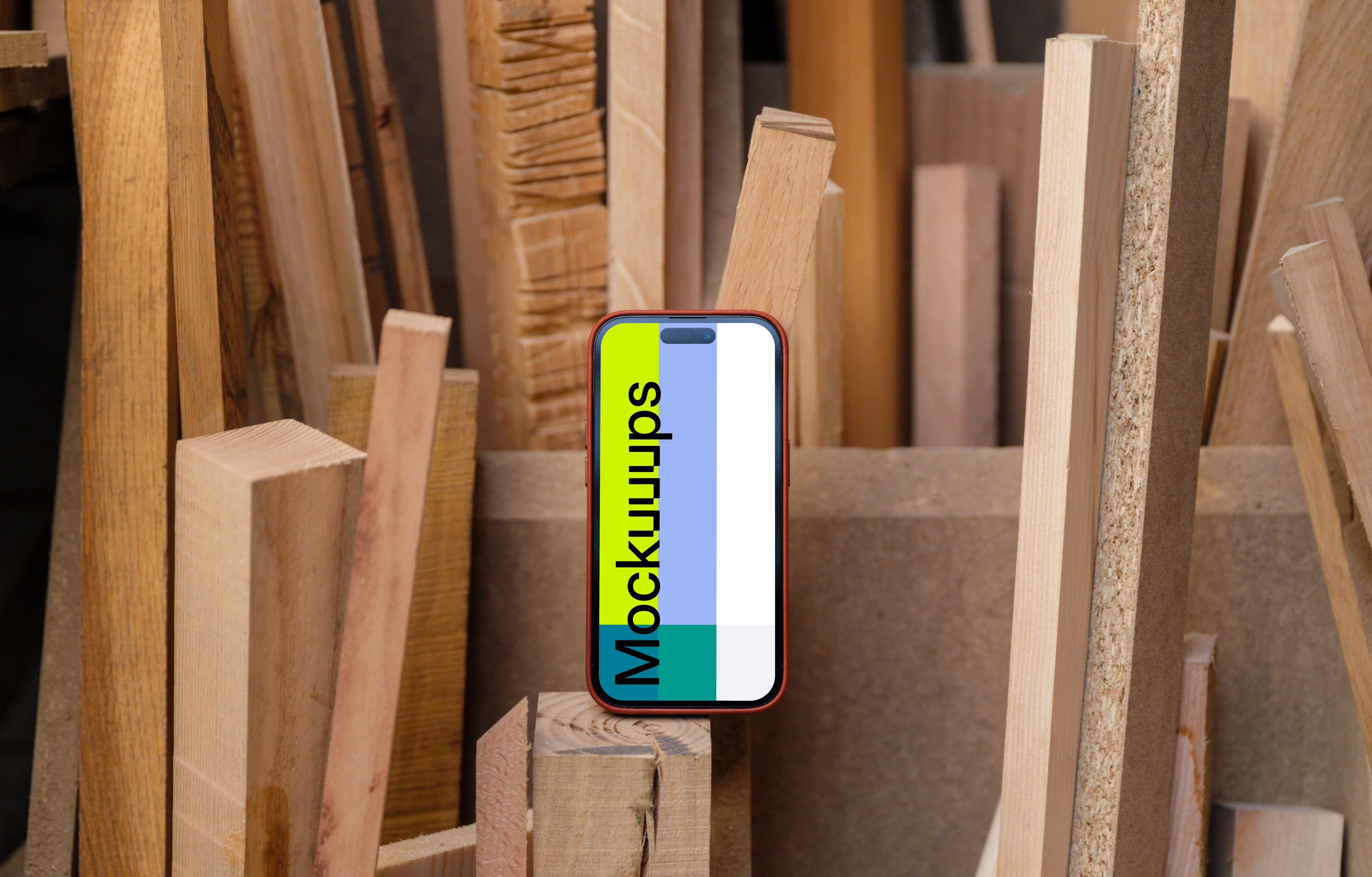 iPhone 14 Pro mockup with wooden background