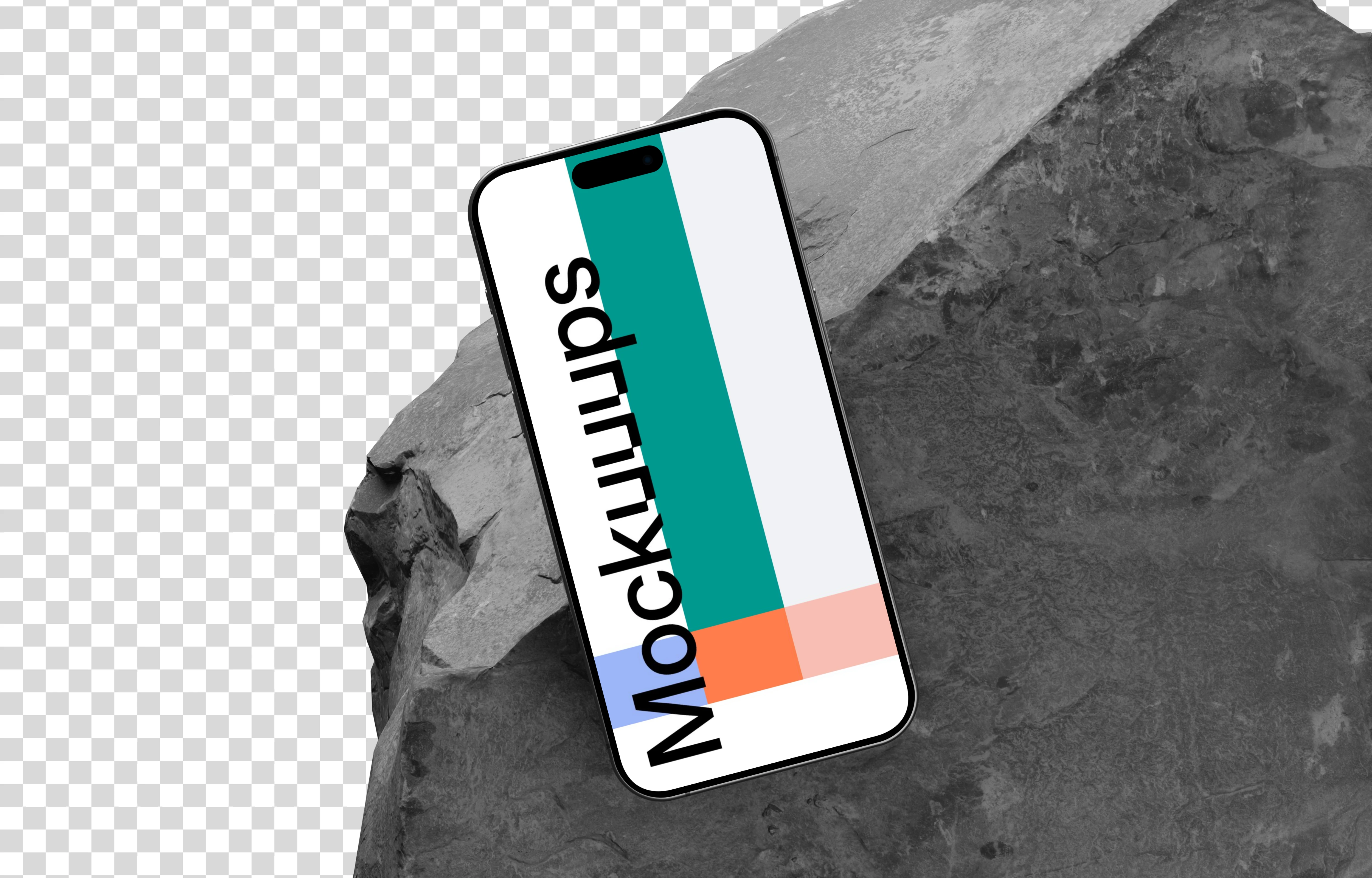iPhone 15 Pro mockup on textured rock surface