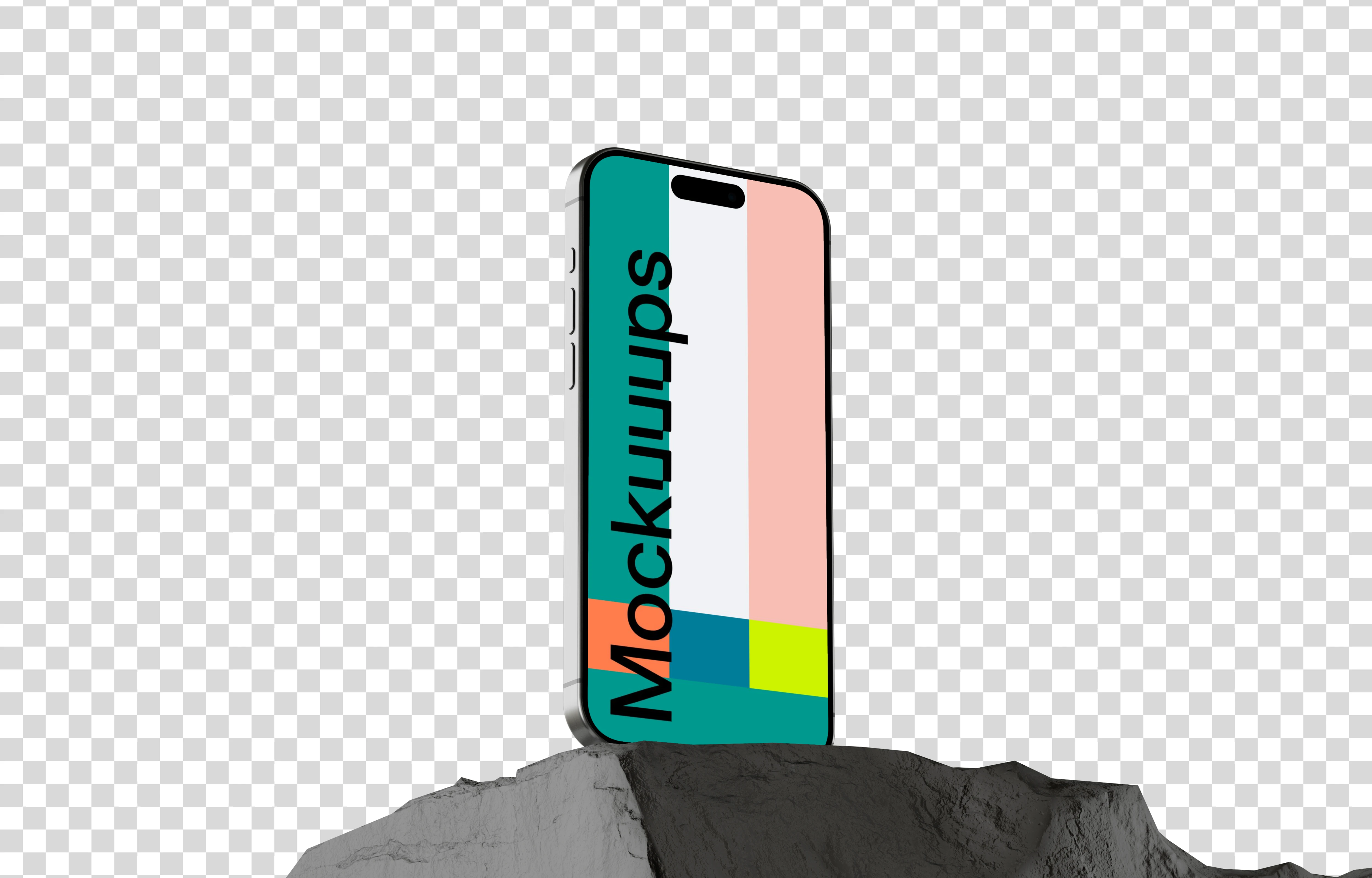 iPhone 15 Pro mockup with textured rock base