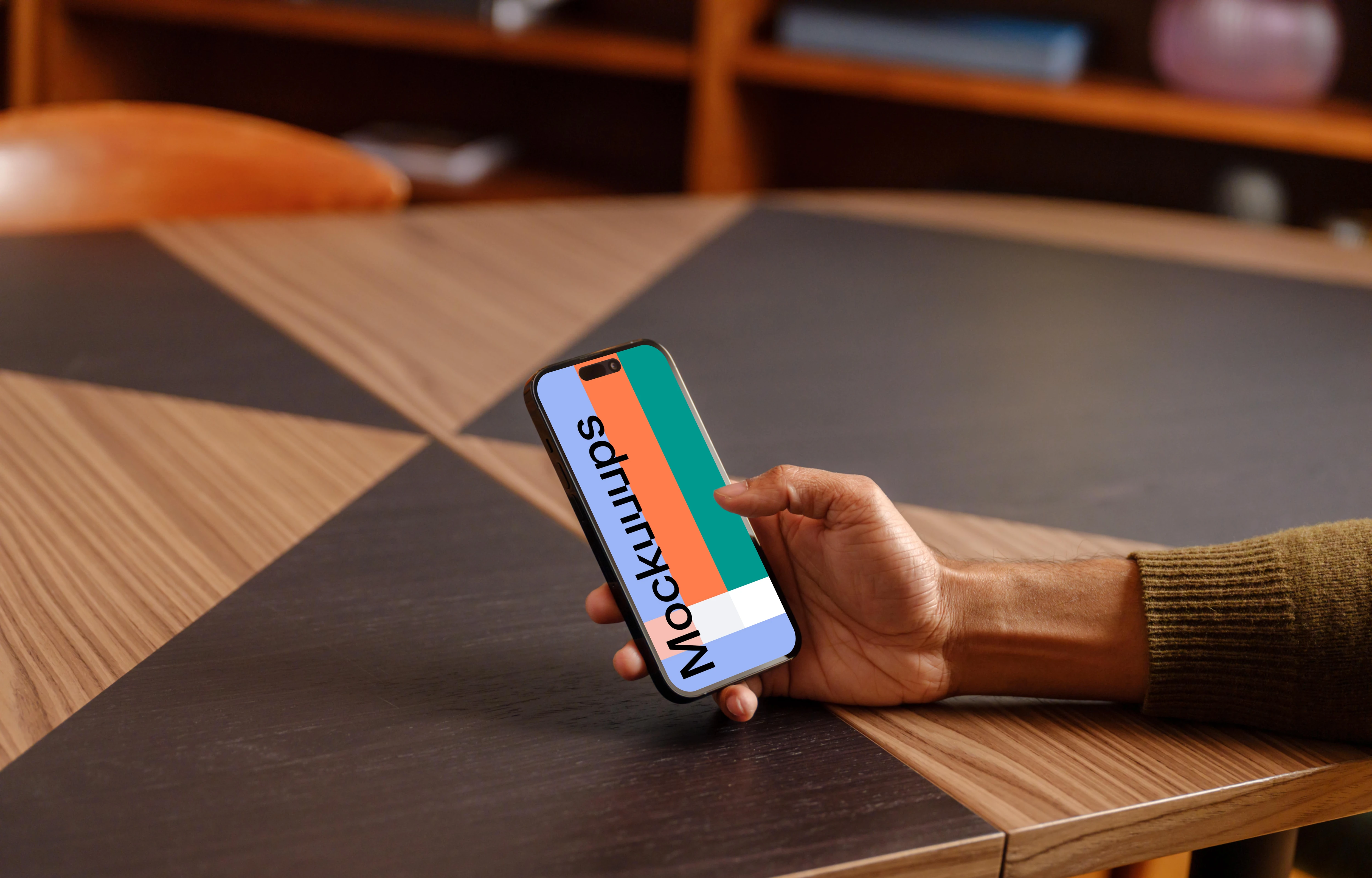 iPhone mockup in the office setting