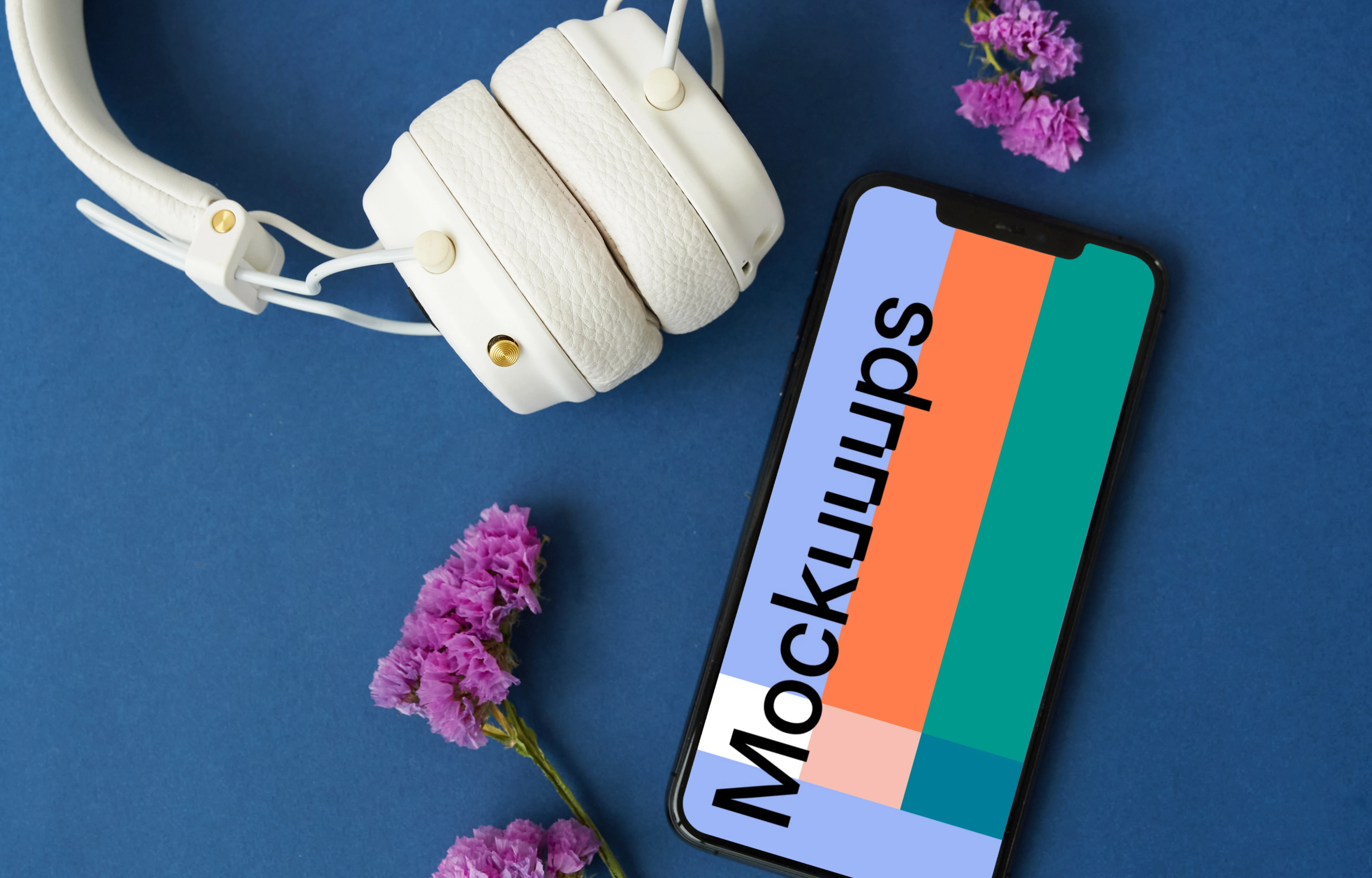 iPhone mockup next to a headset