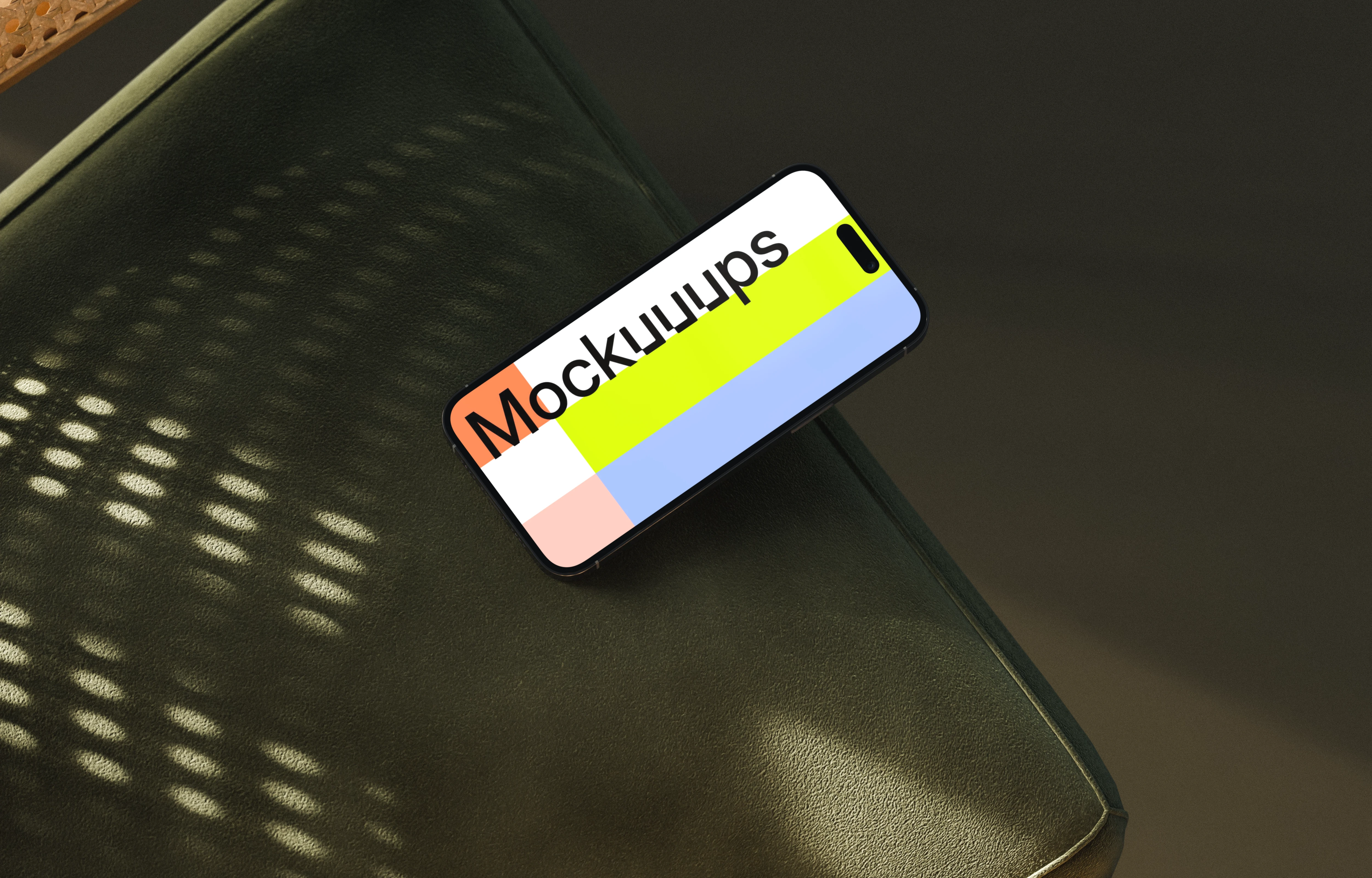 iPhone mockup on a modern leather surface