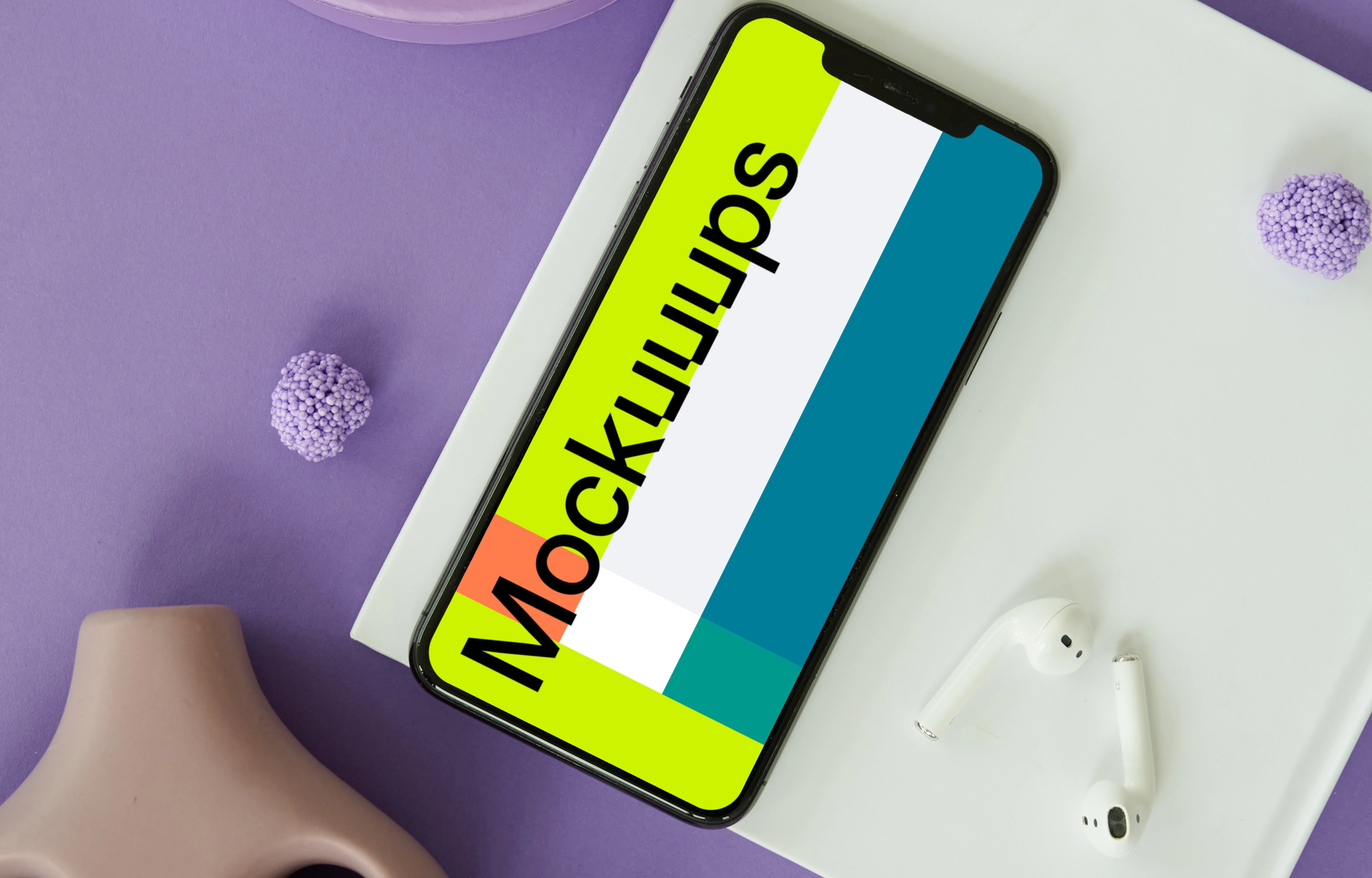 iPhone mockup on a purple table