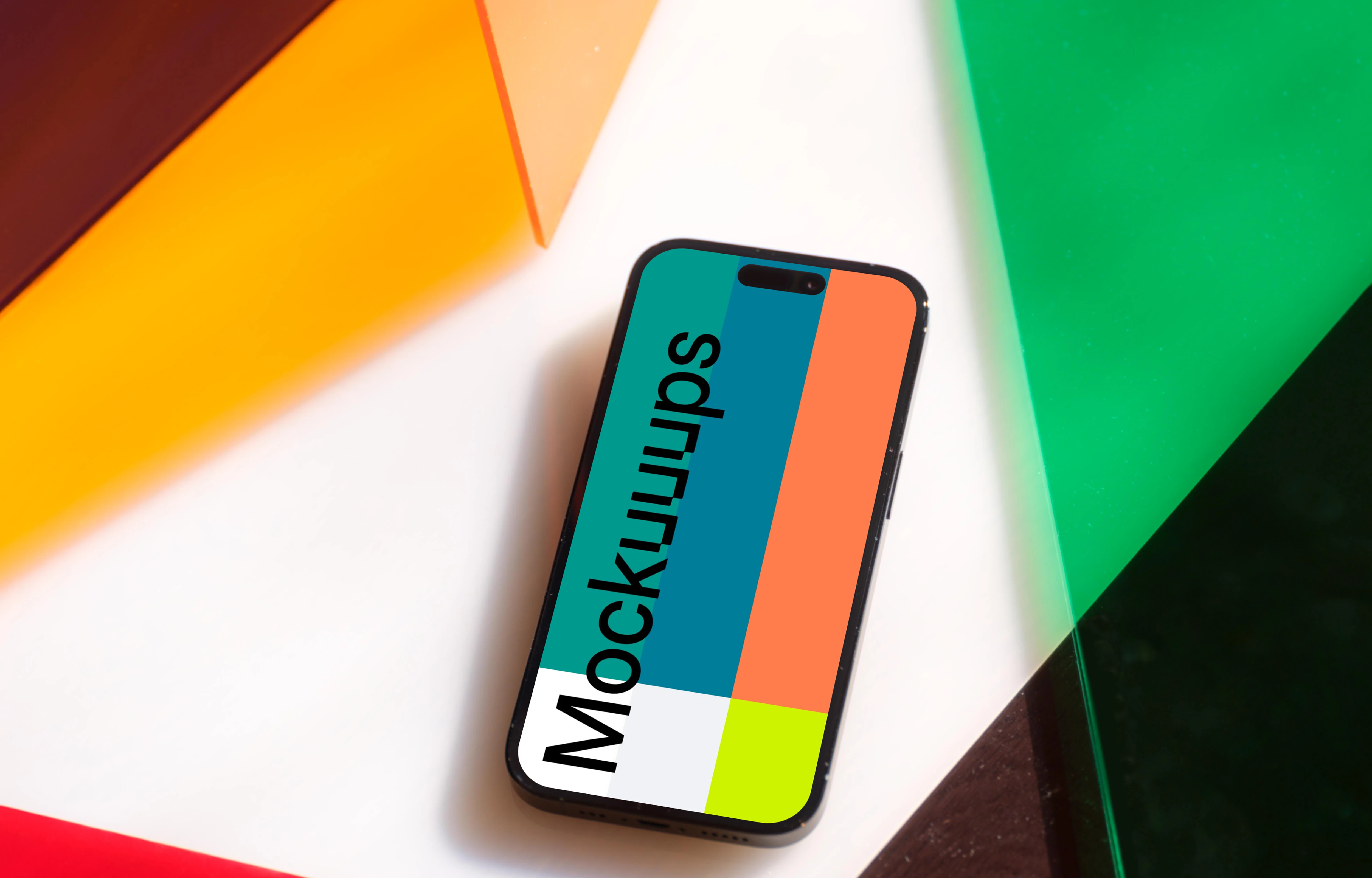 Free iPhone mockup on multicolored background