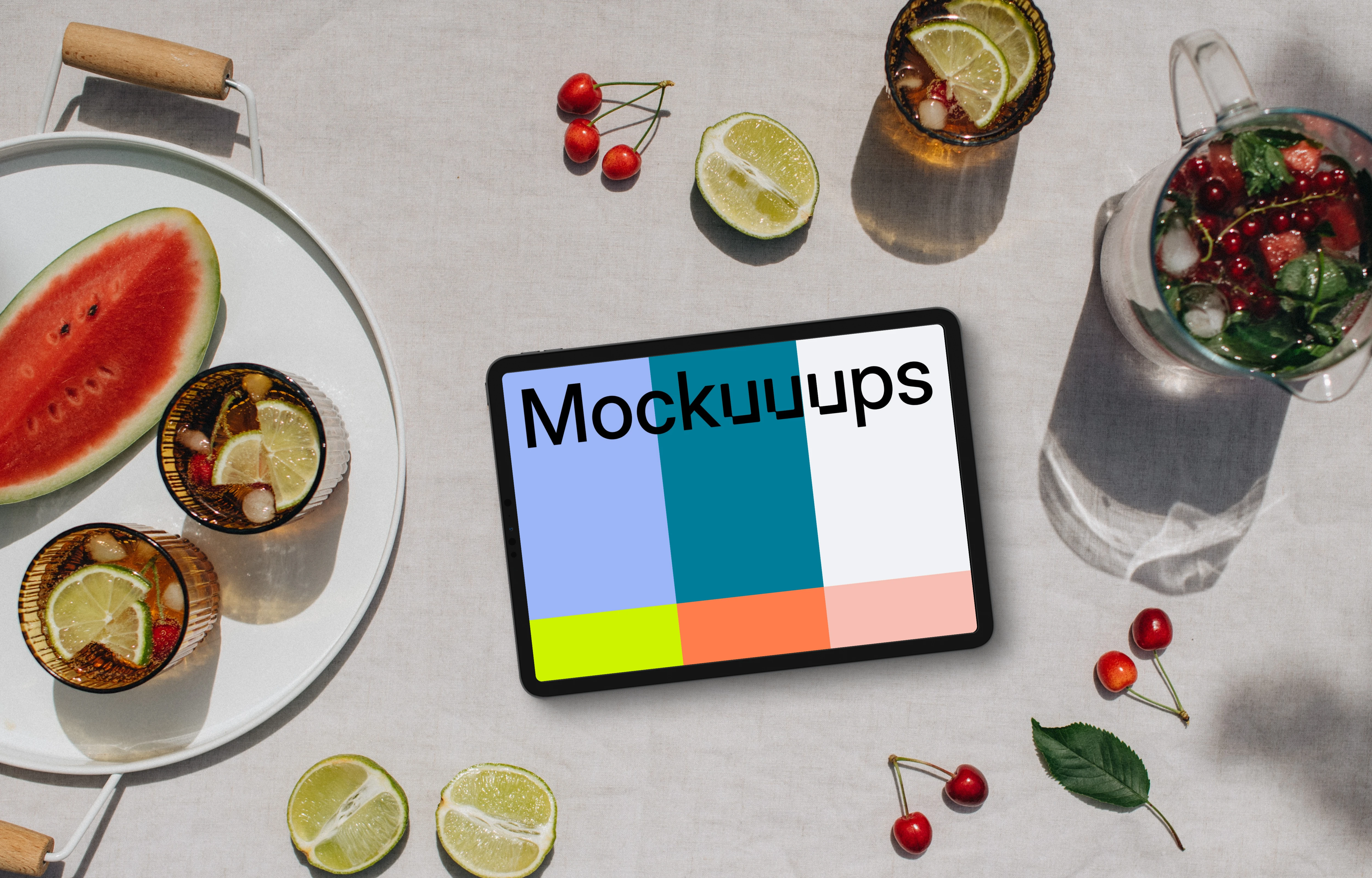 Landscape tablet mockup next to the fresh lemonade