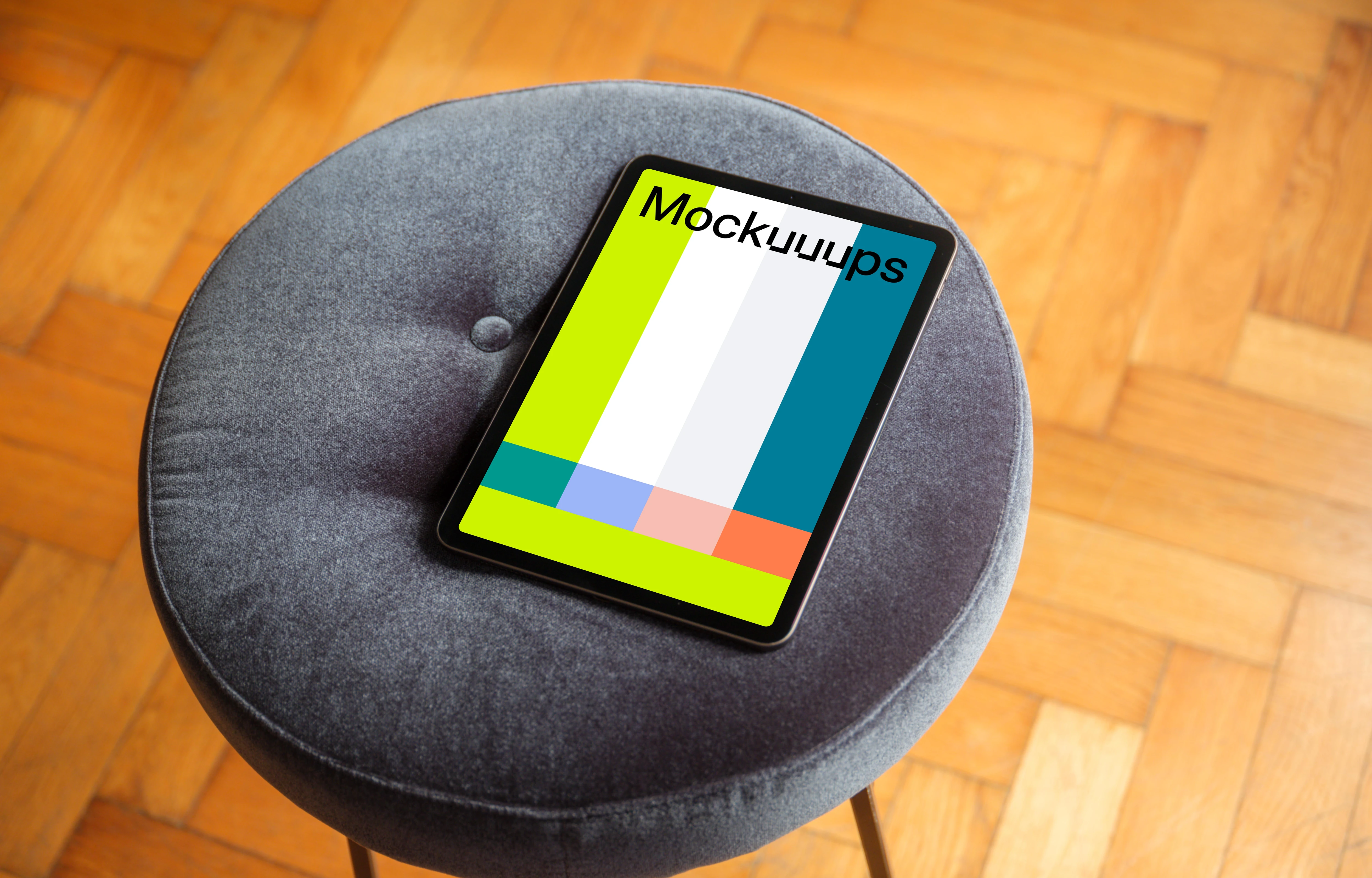 Lounge setting with iPad mockup