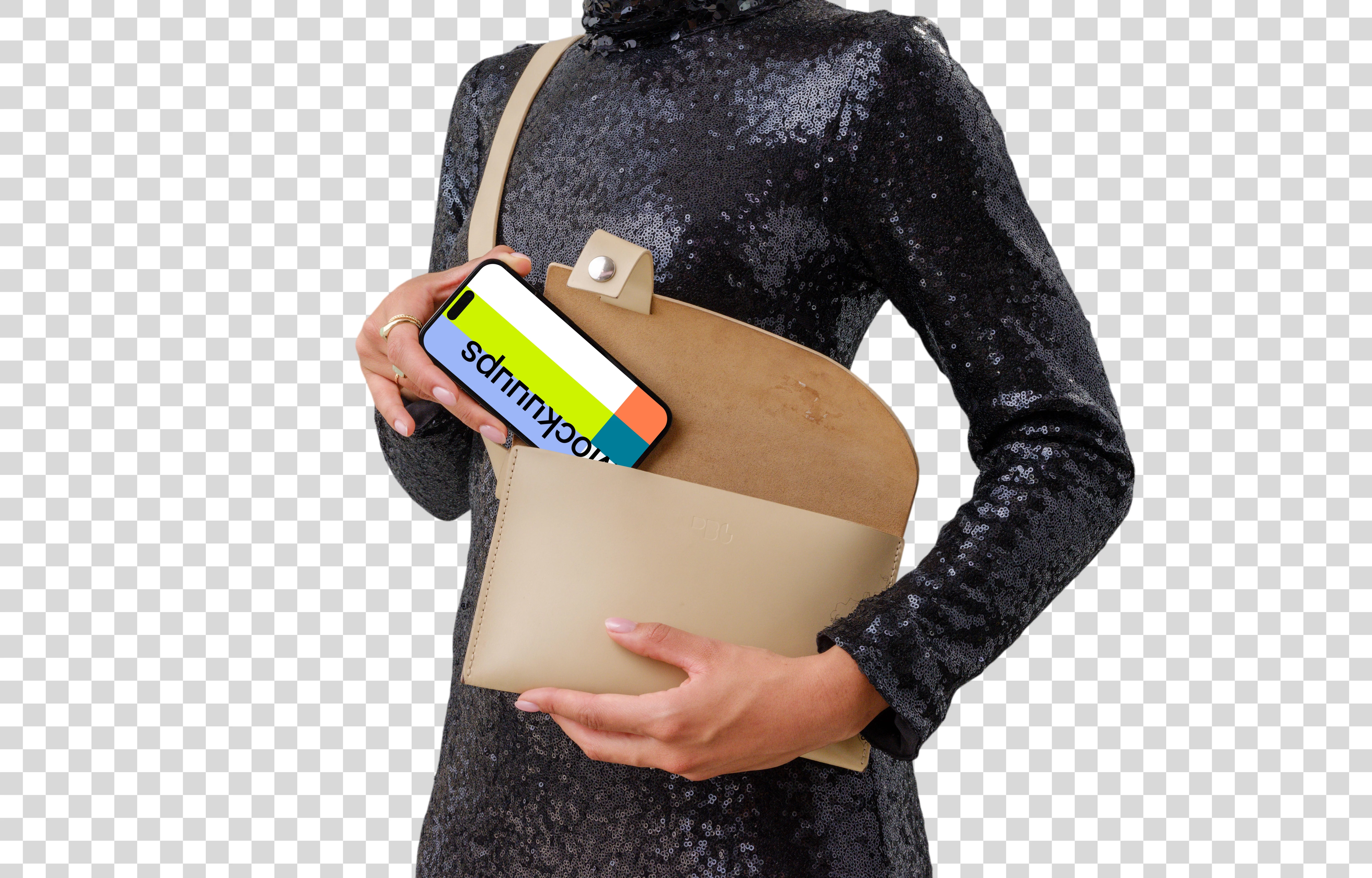 Extravagant moment with an iPhone mockup in female hand