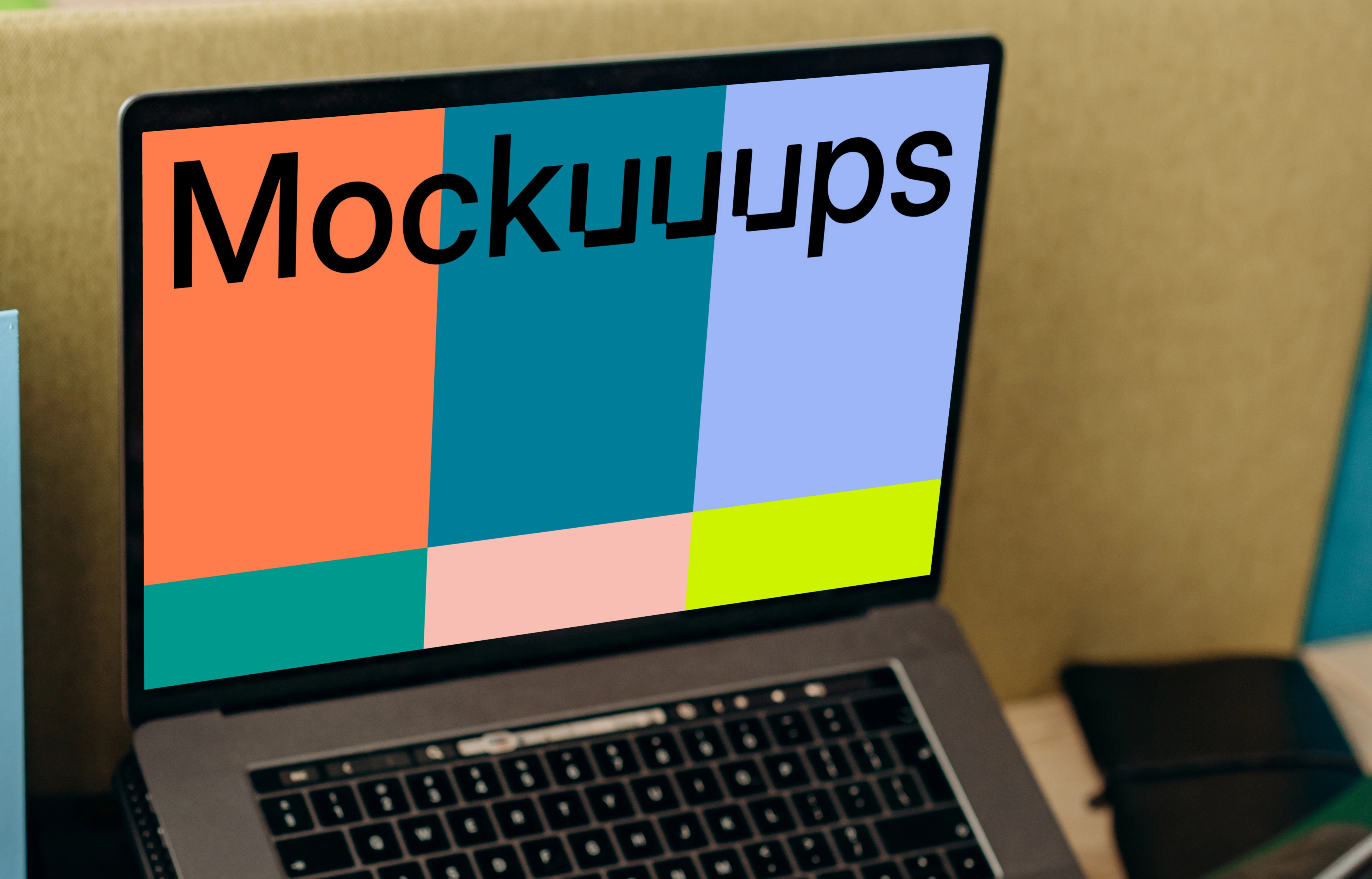 MacBook Air mockup and calculator in use by a man