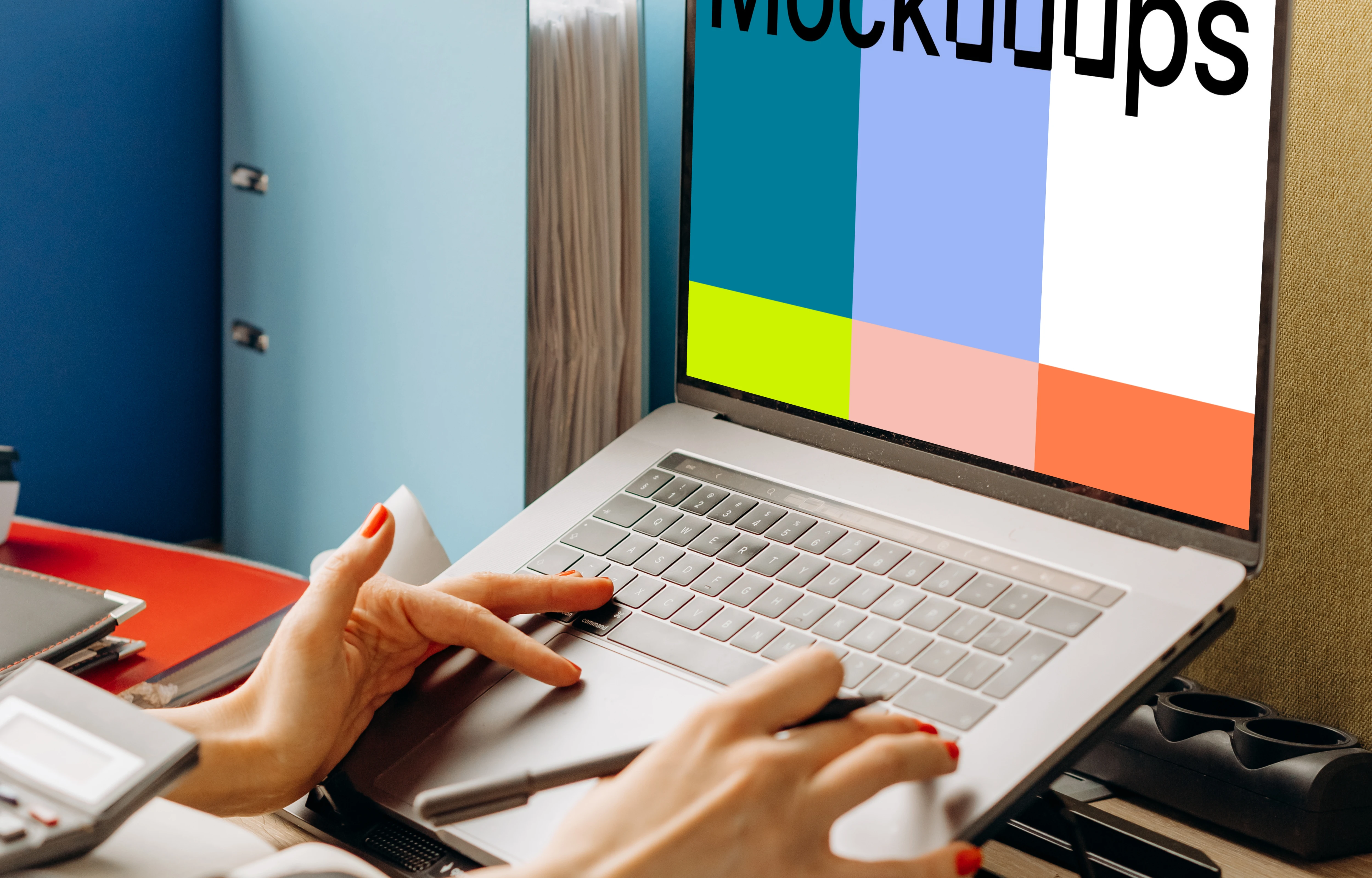 MacBook Air mockup placed on a laptop stand