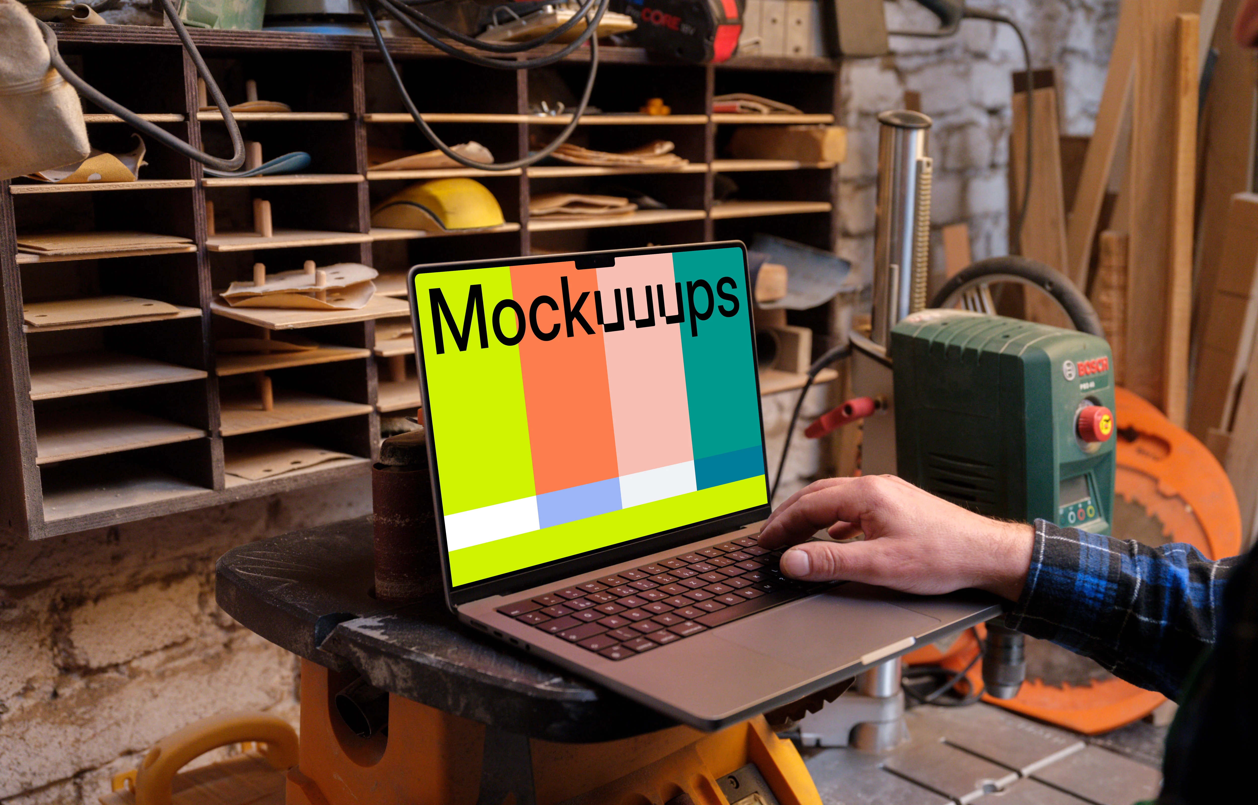 MacBook mockup in the craft workshop