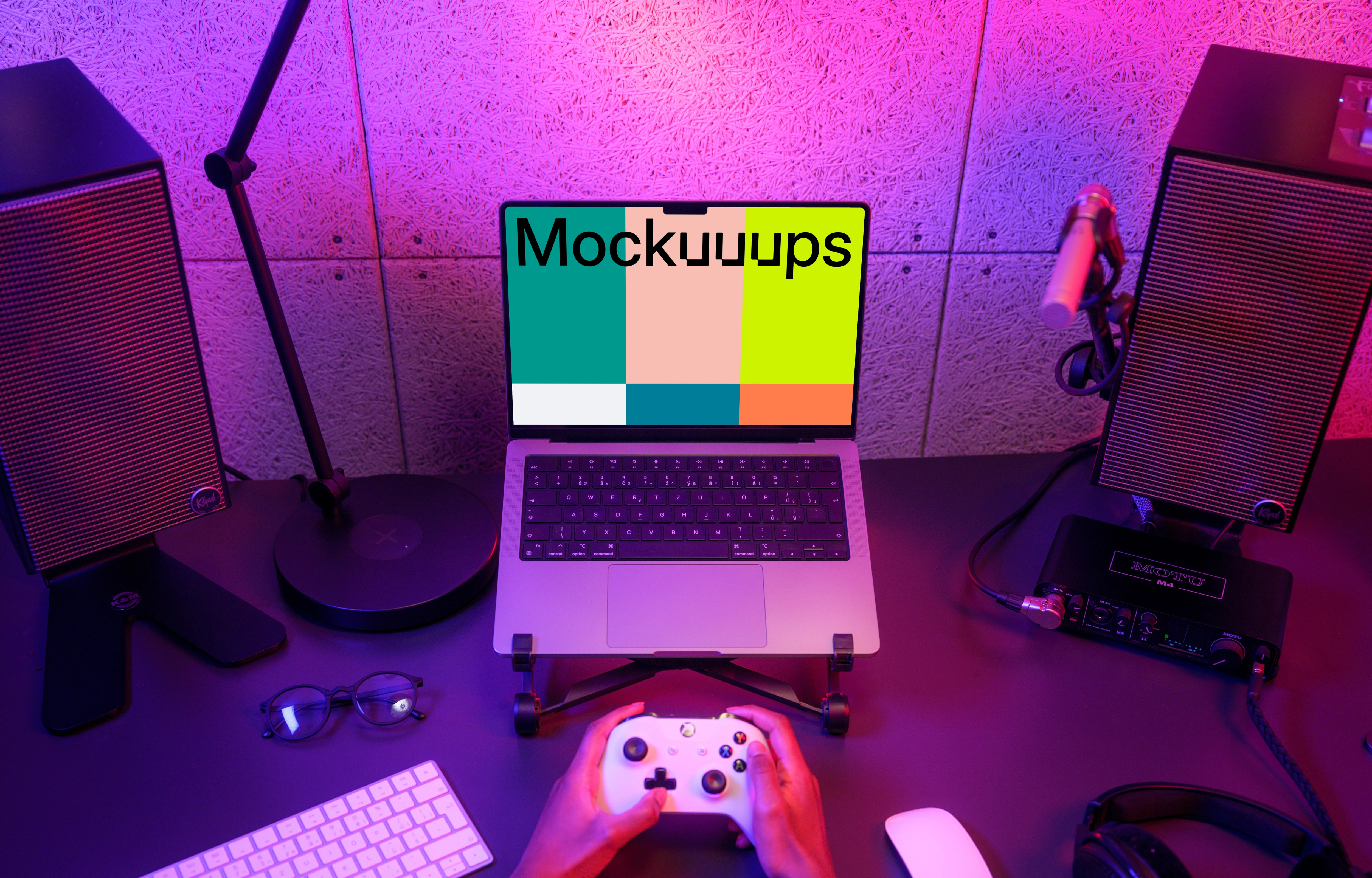 MacBook Pro 14 inch mockup in Gaming Atmosphere