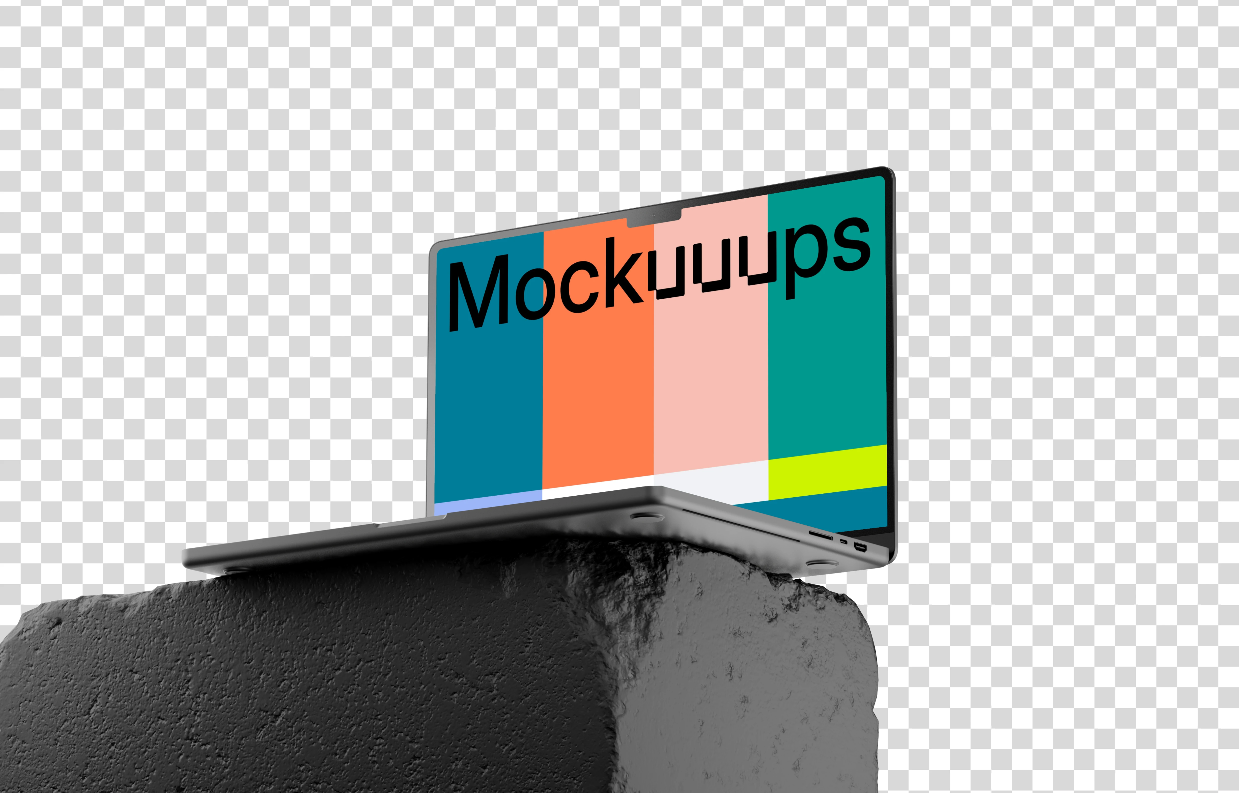 MacBook Pro 14 mockup on textured rock platform