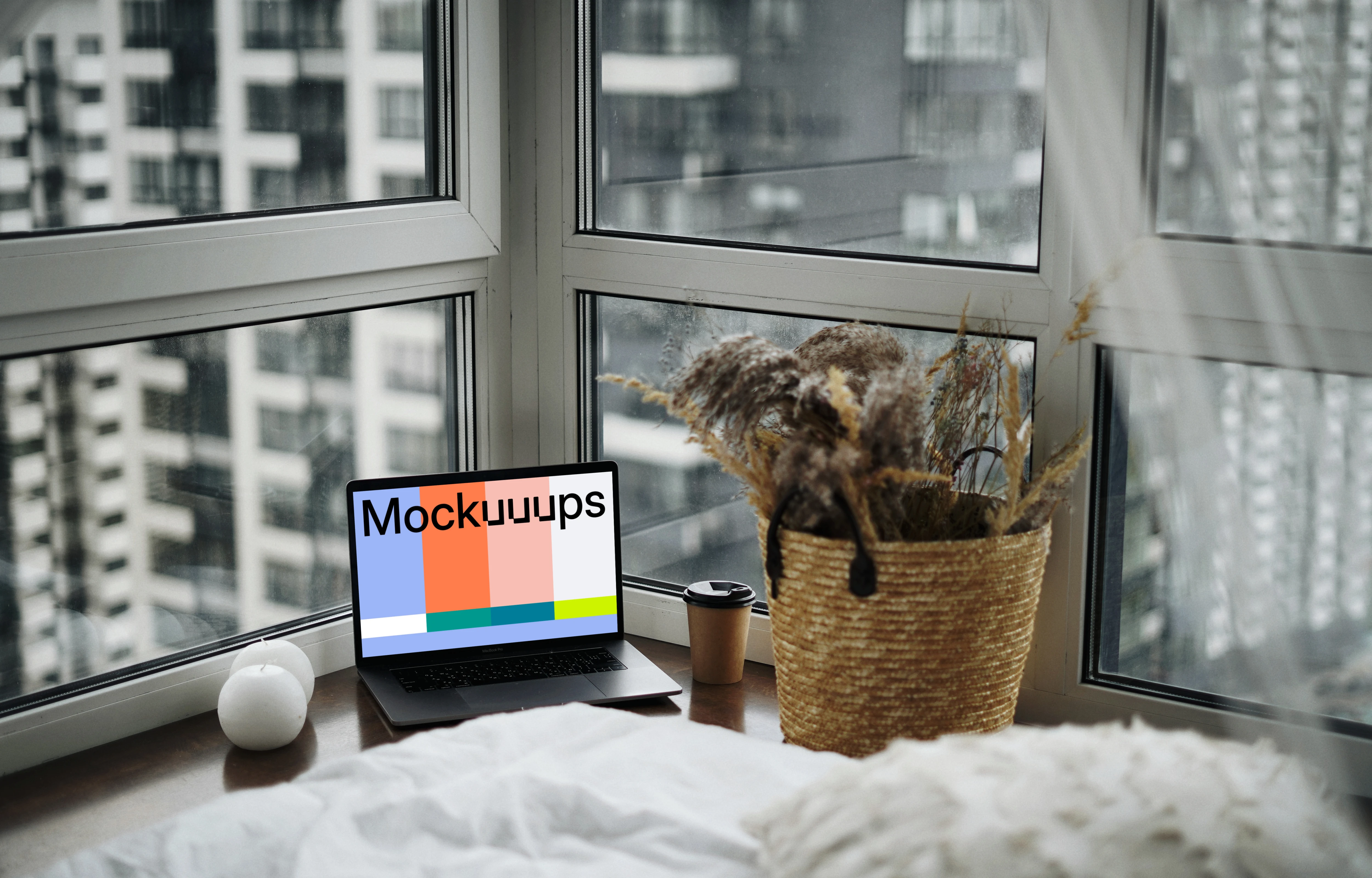 MacBook Pro mockup in a luxury bedroom