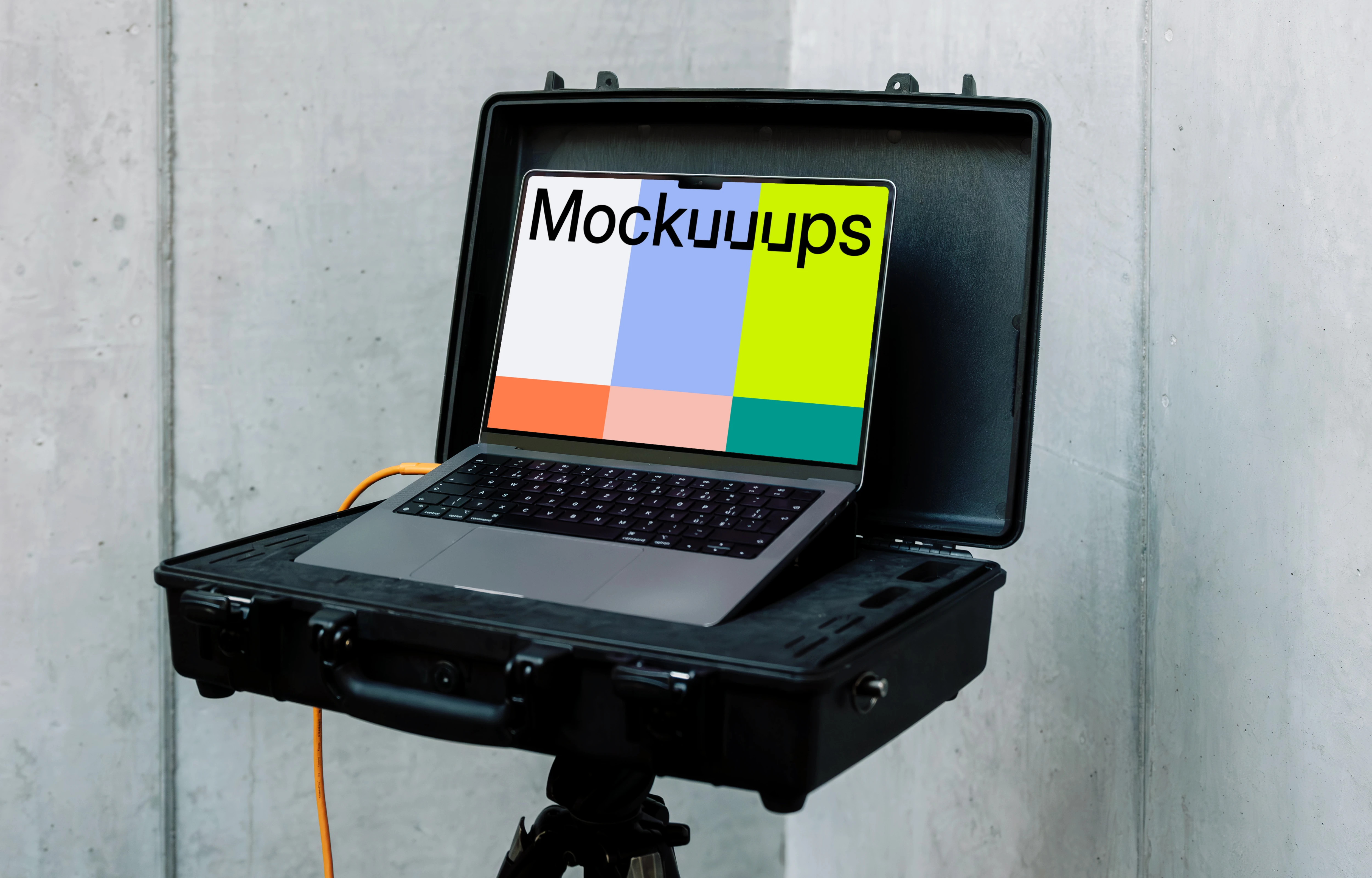 MacBook Pro Mockup in Industrial Case Setup