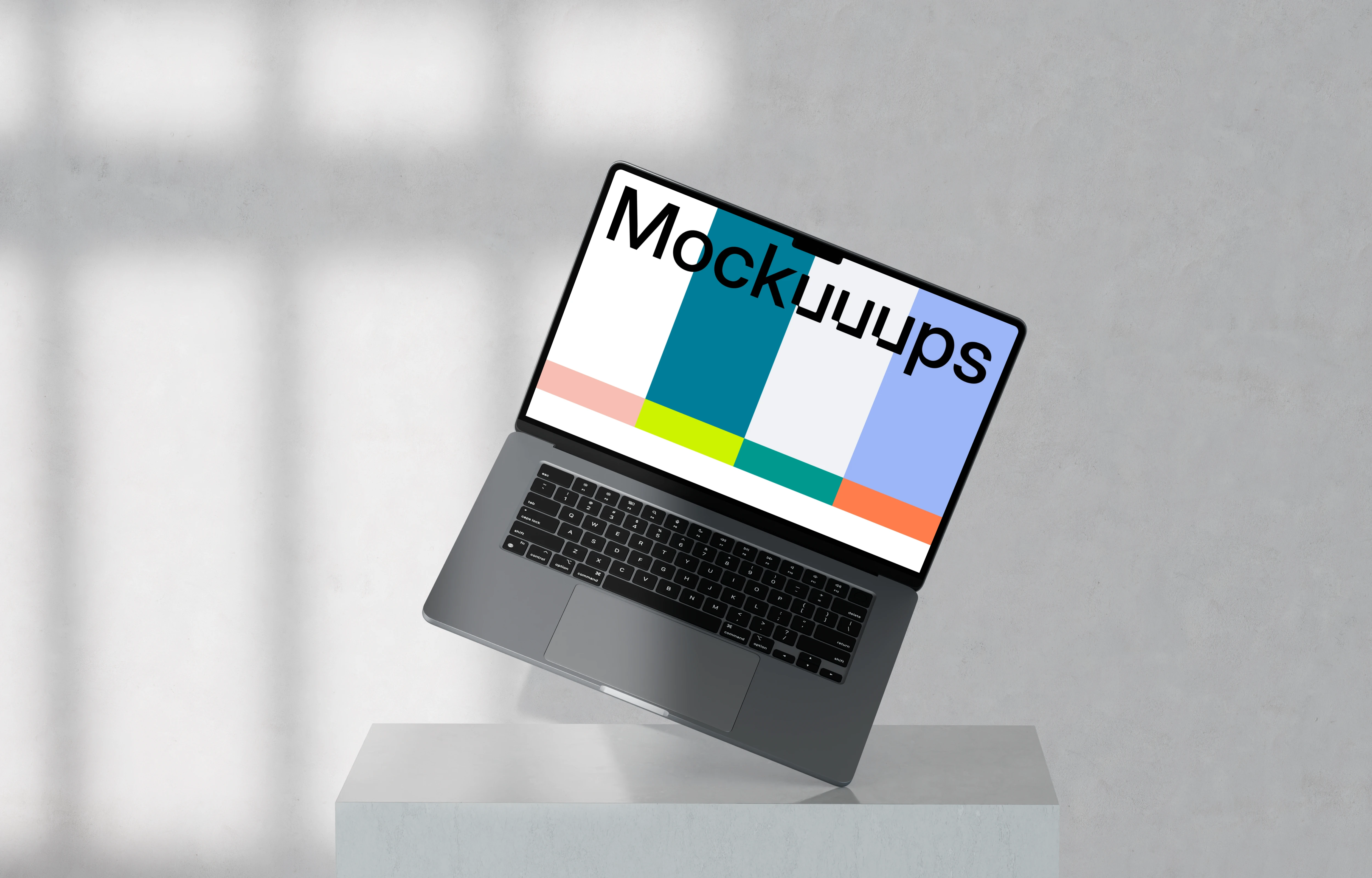 MacBook Pro mockup on marble pedestal