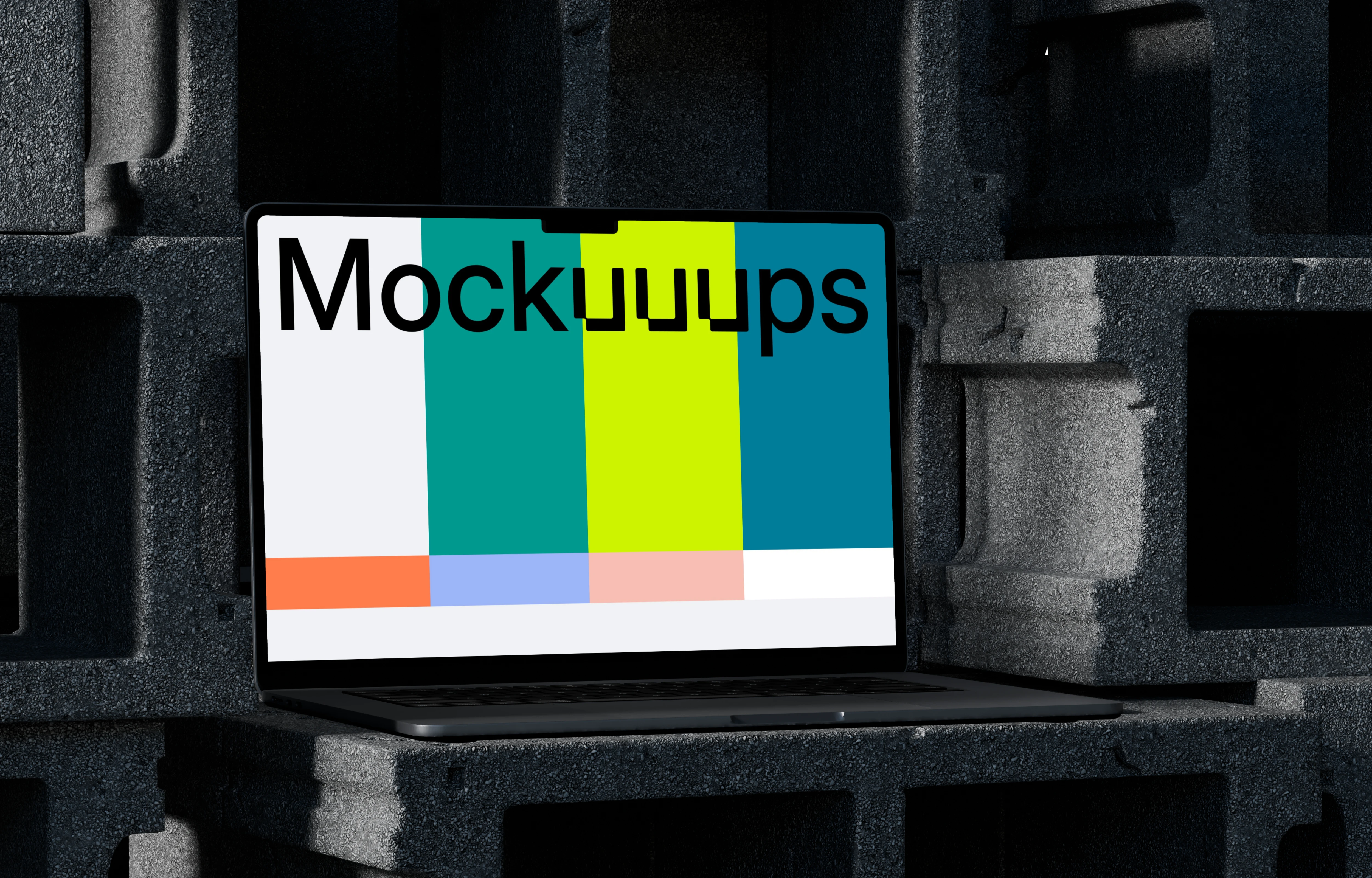 MacBook Pro mockup placed on the concrete blocks