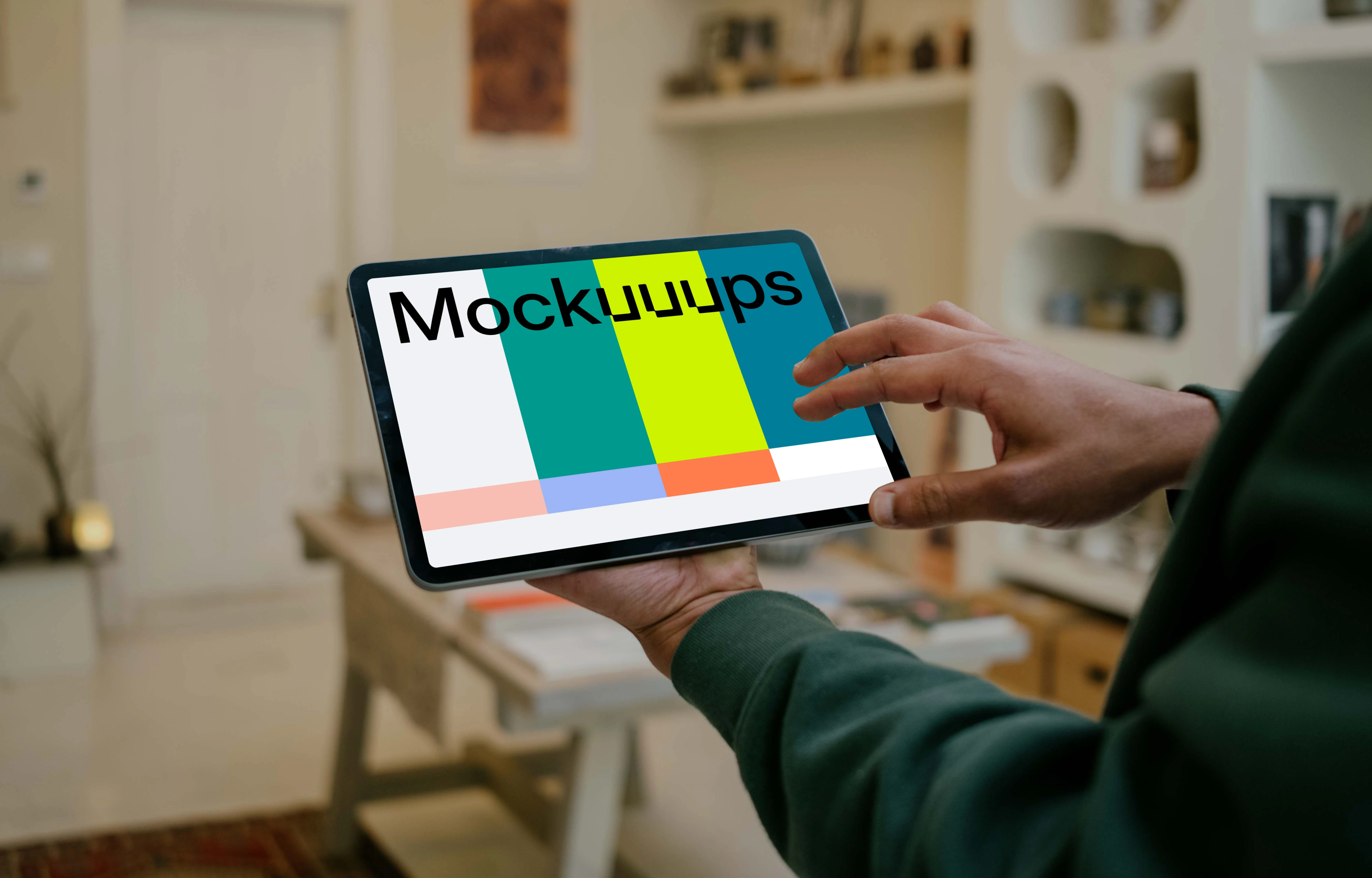Man pointing on tablet mockup