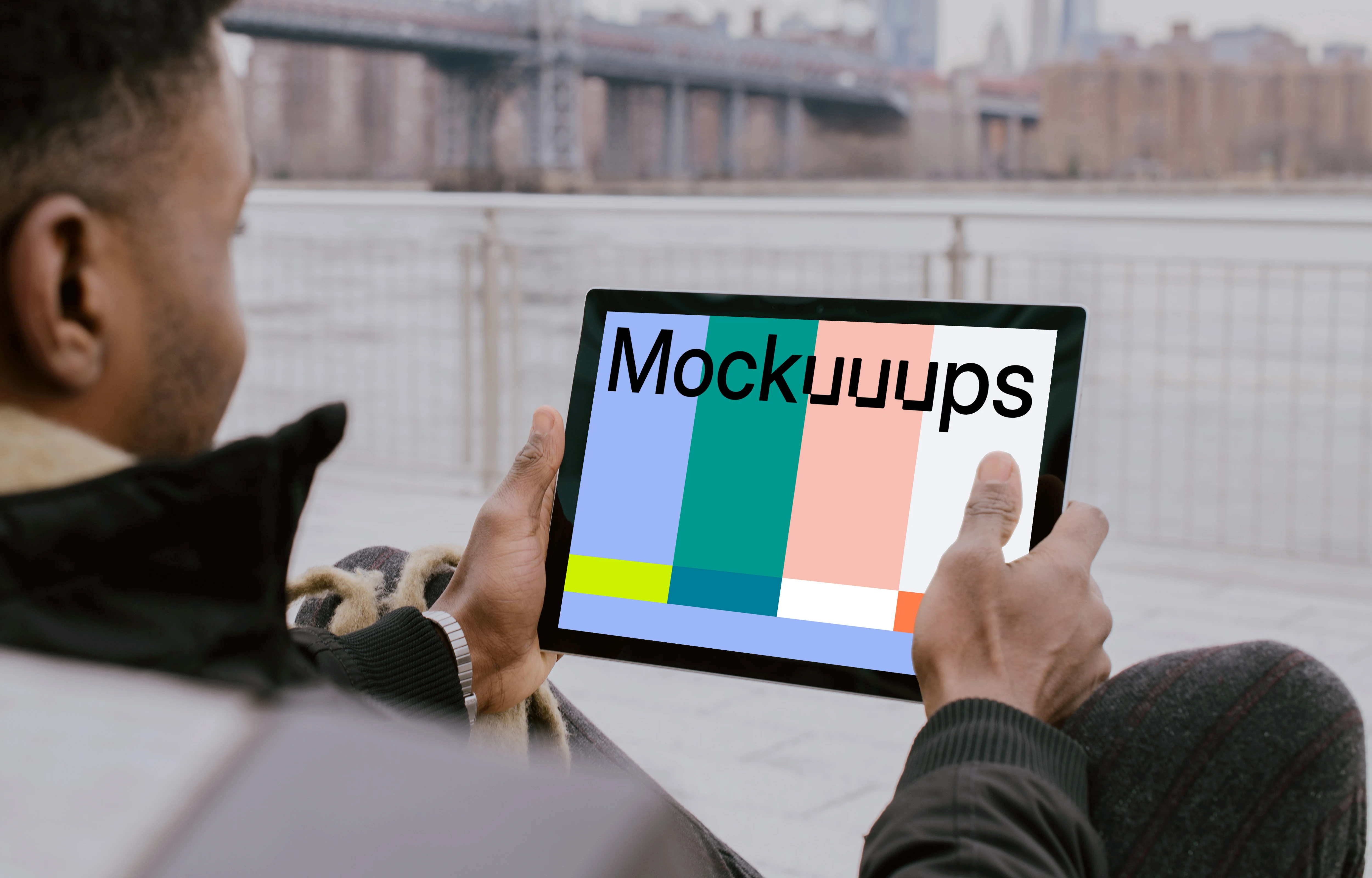 Microsoft Surface laptop mockup used outdoors