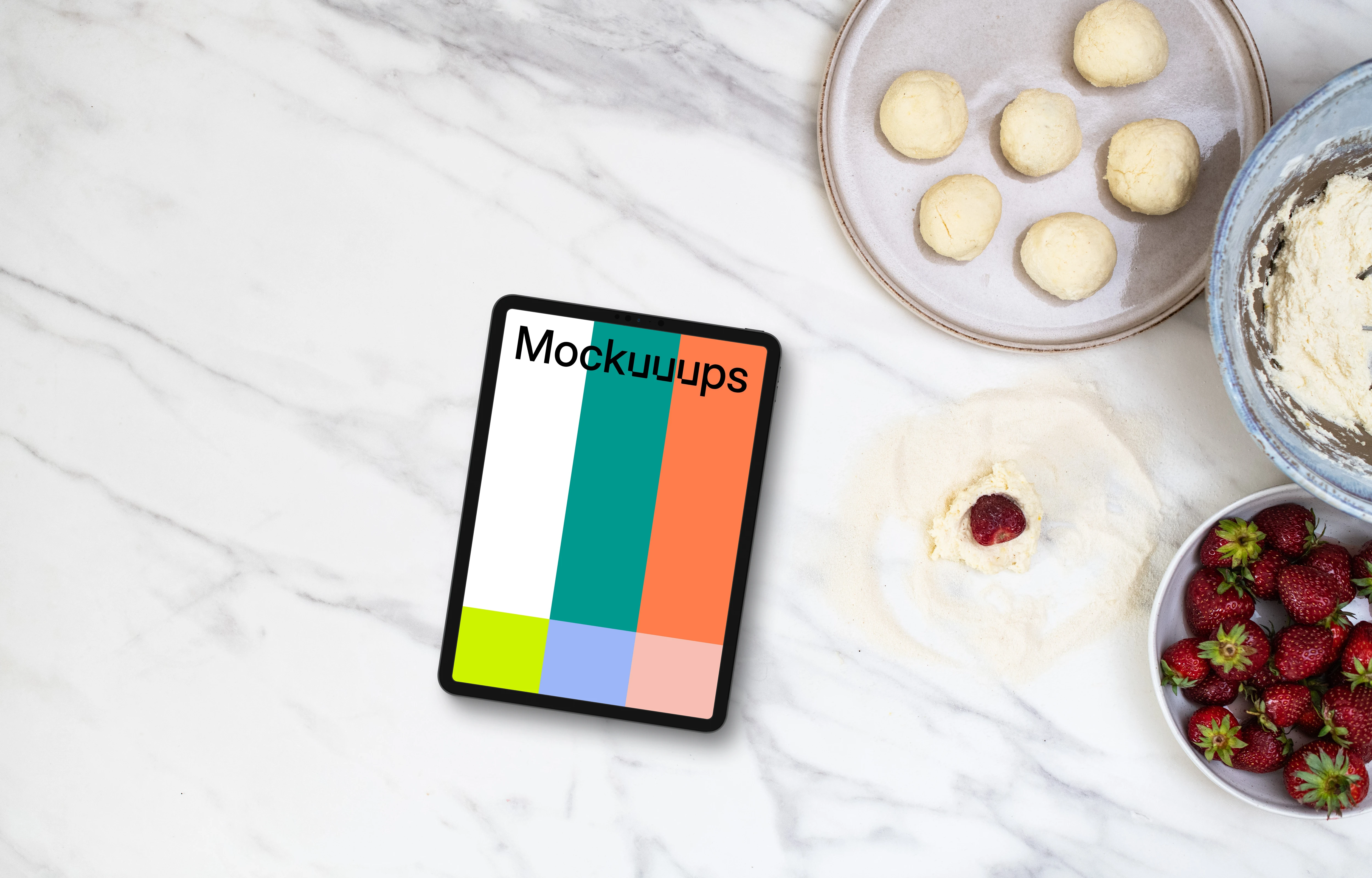 Minimalistic tablet mockup in the kitchen