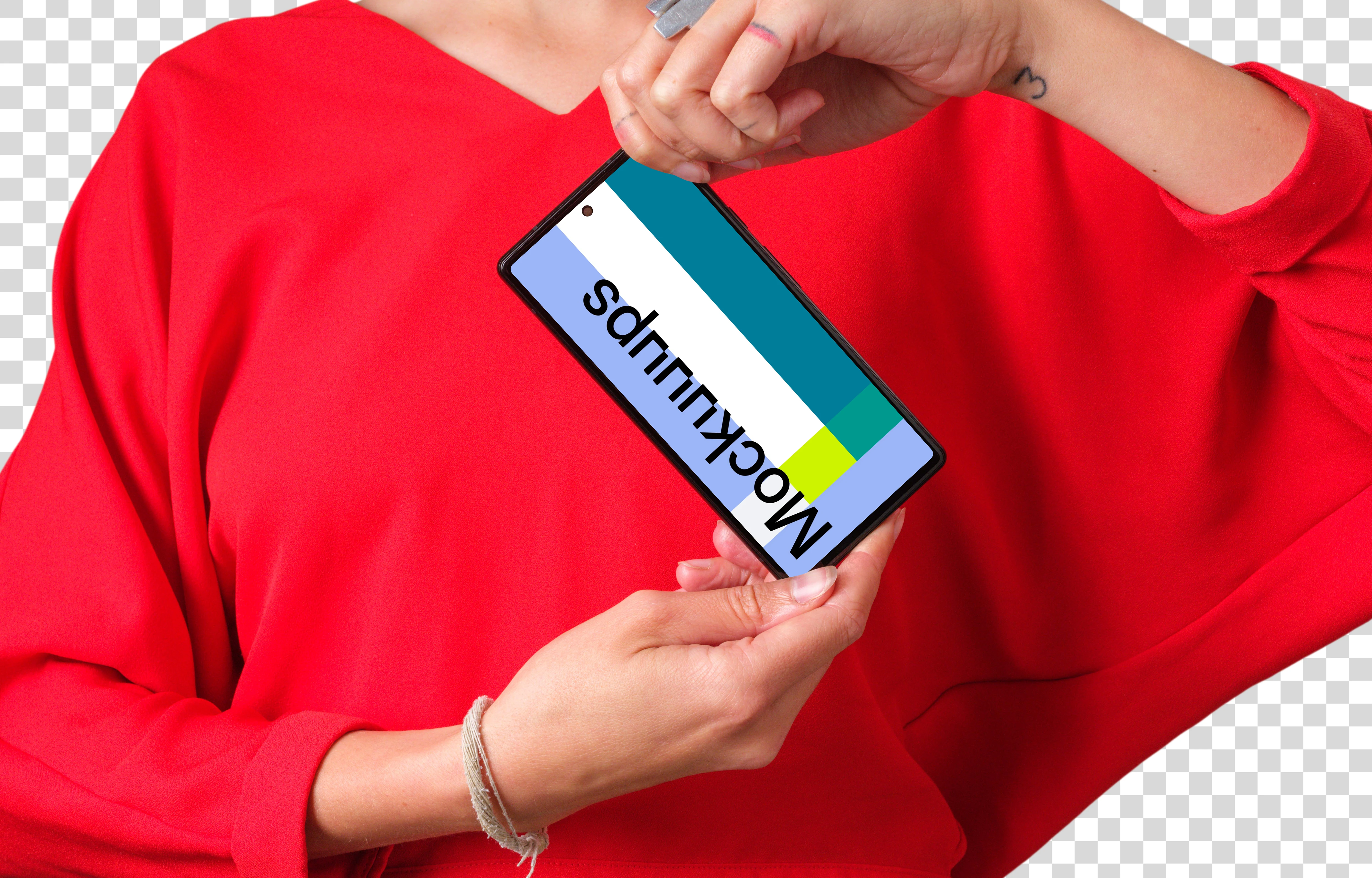 Mockup of Google Pixel held two hands