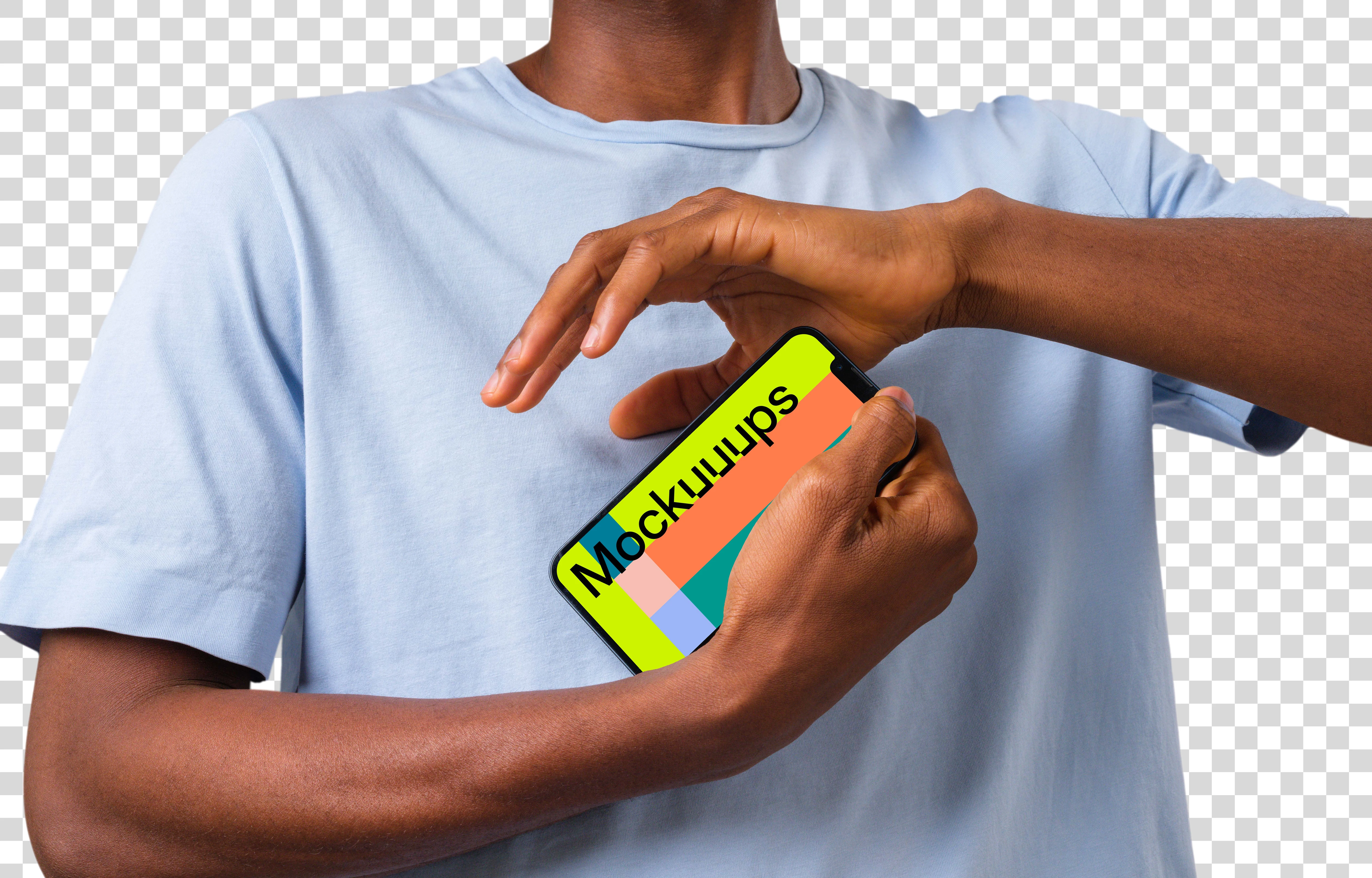 Mockup of the iPhone held by man in two hands