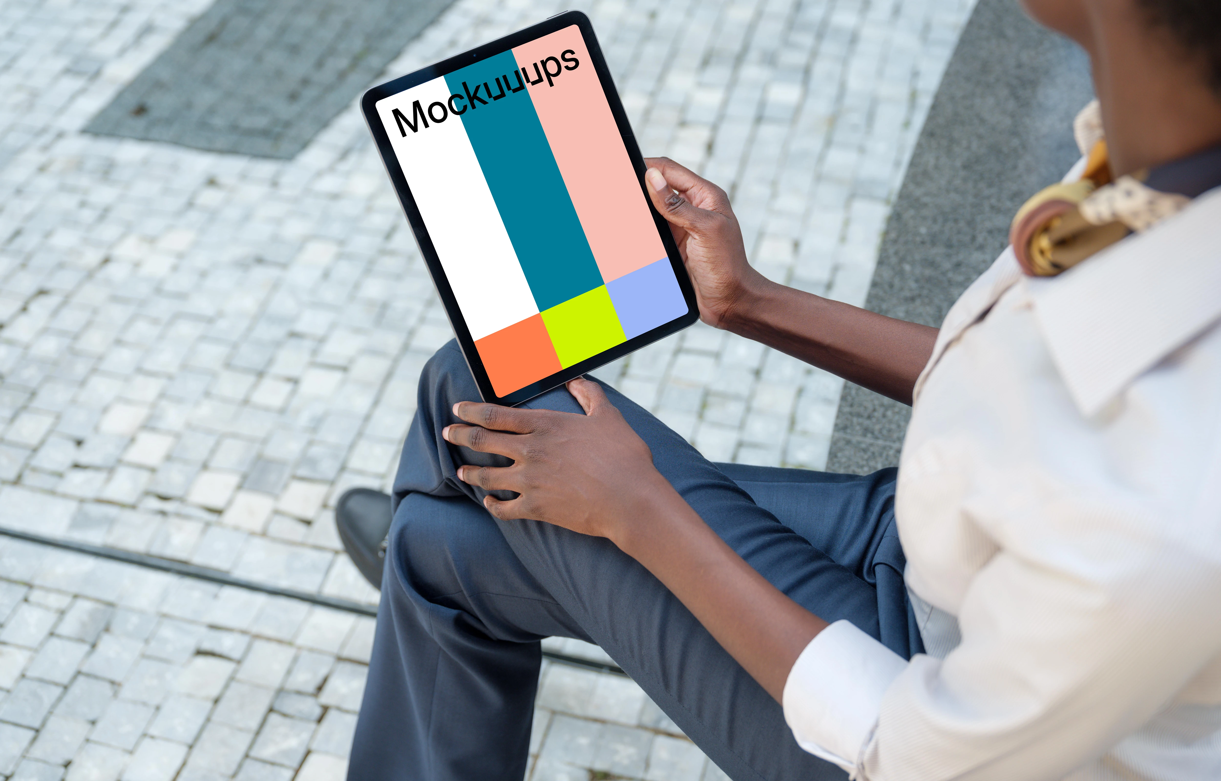 Modern businesswoman with iPad Air mockup