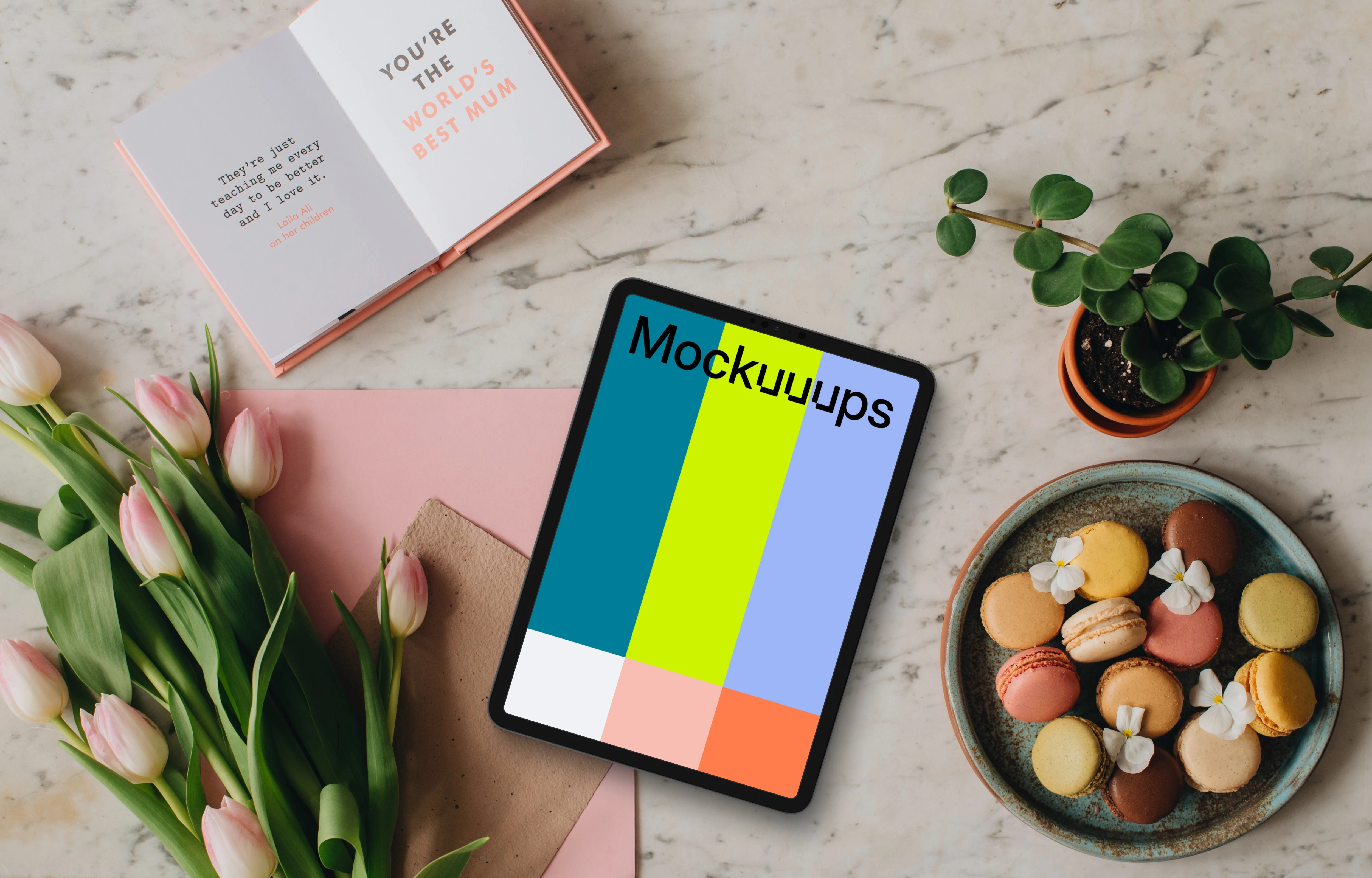 Mother’s Day setup with tablet mockup