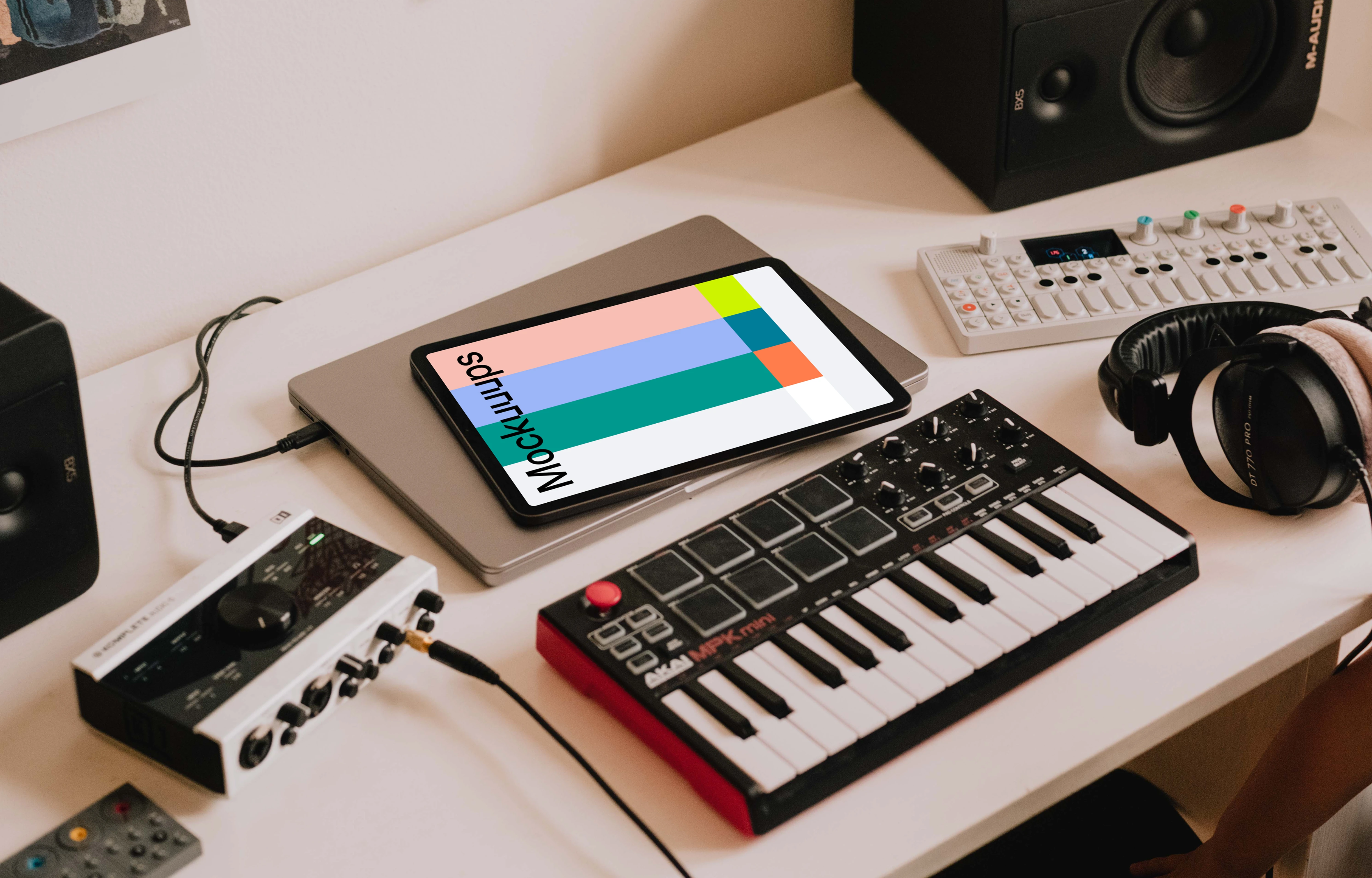Music Mockup with iPad Air on the table