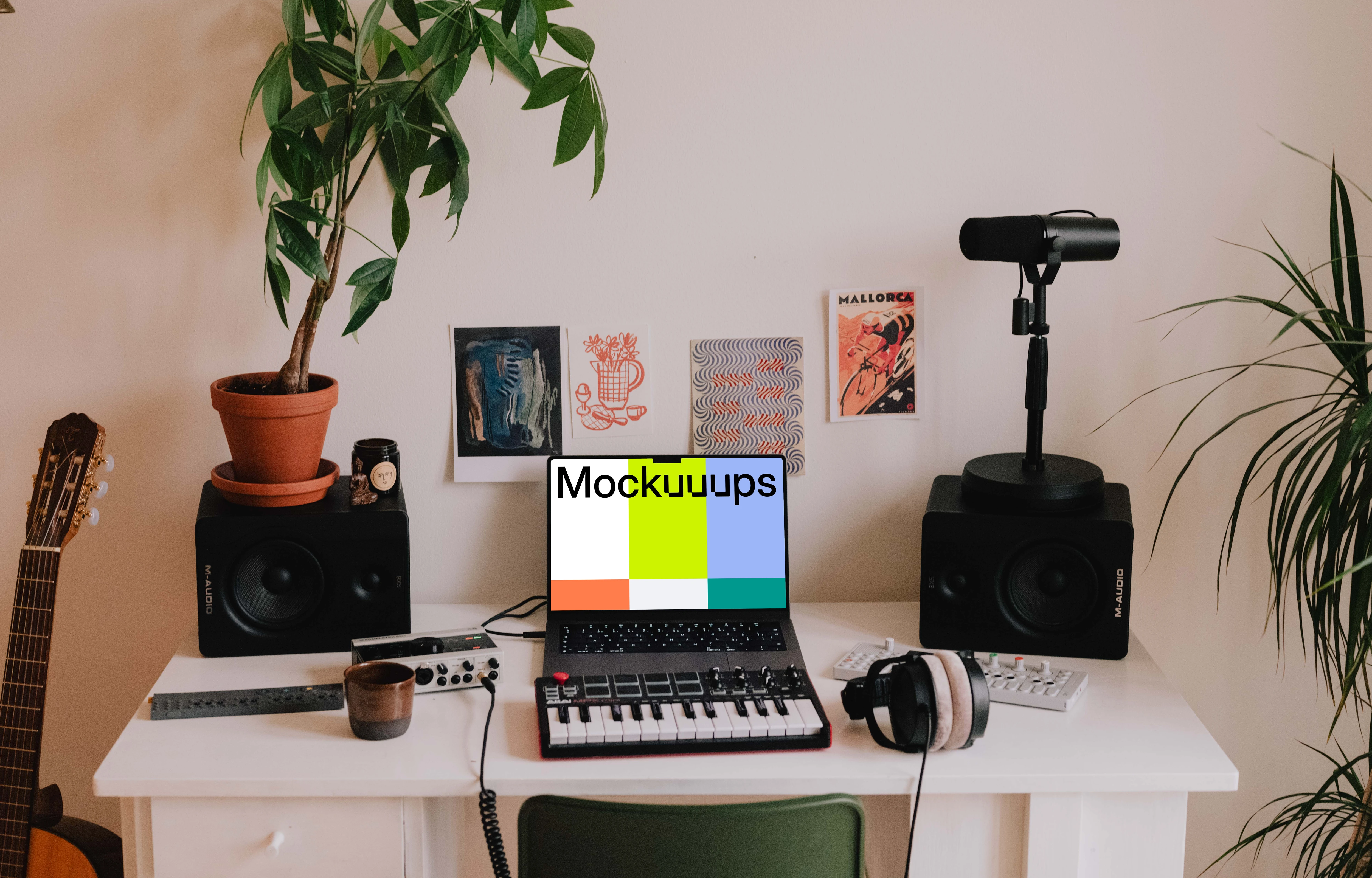 Music Mockup with MacBook Pro on the table
