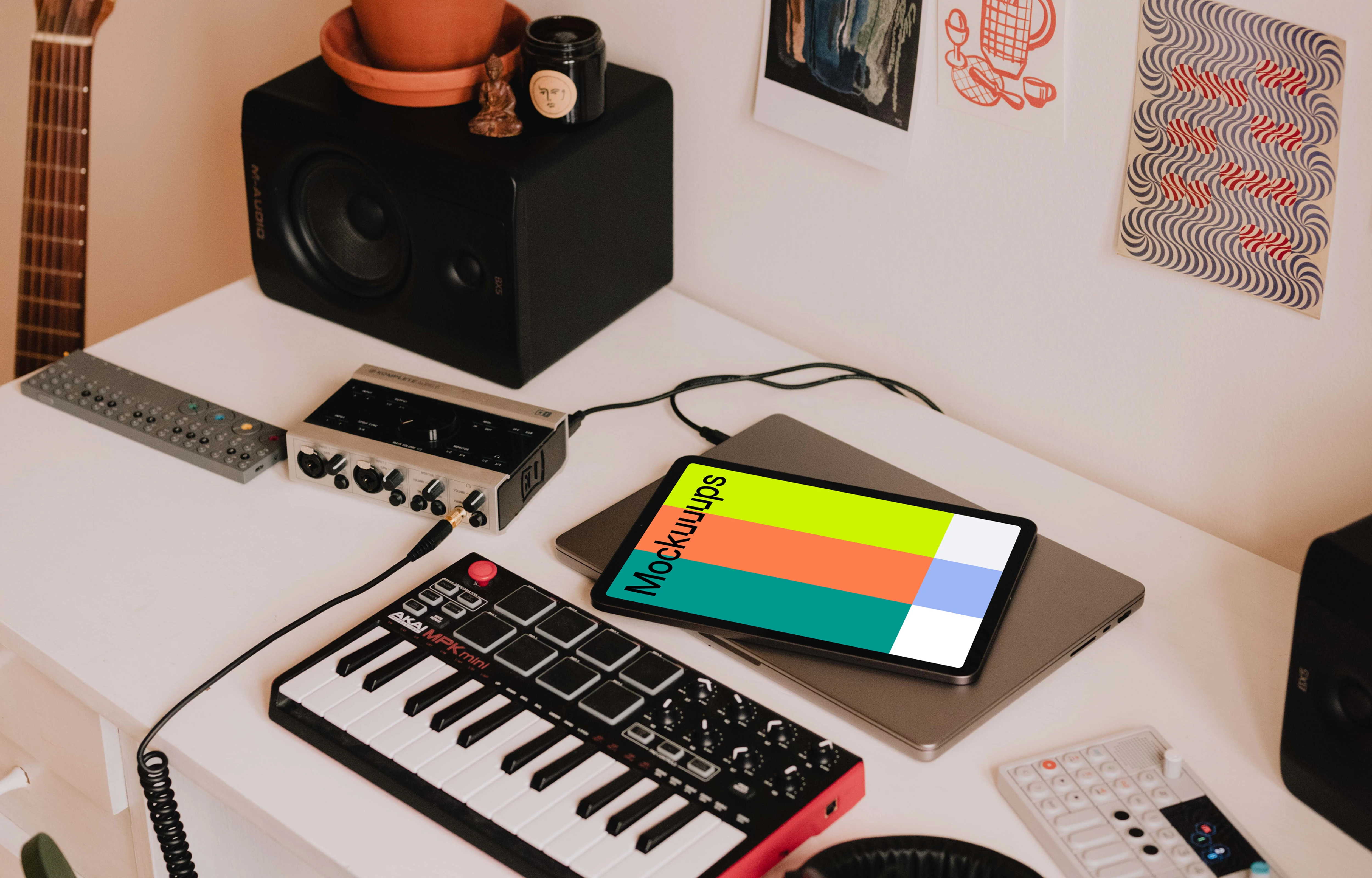 Music studio mockup with iPad Air