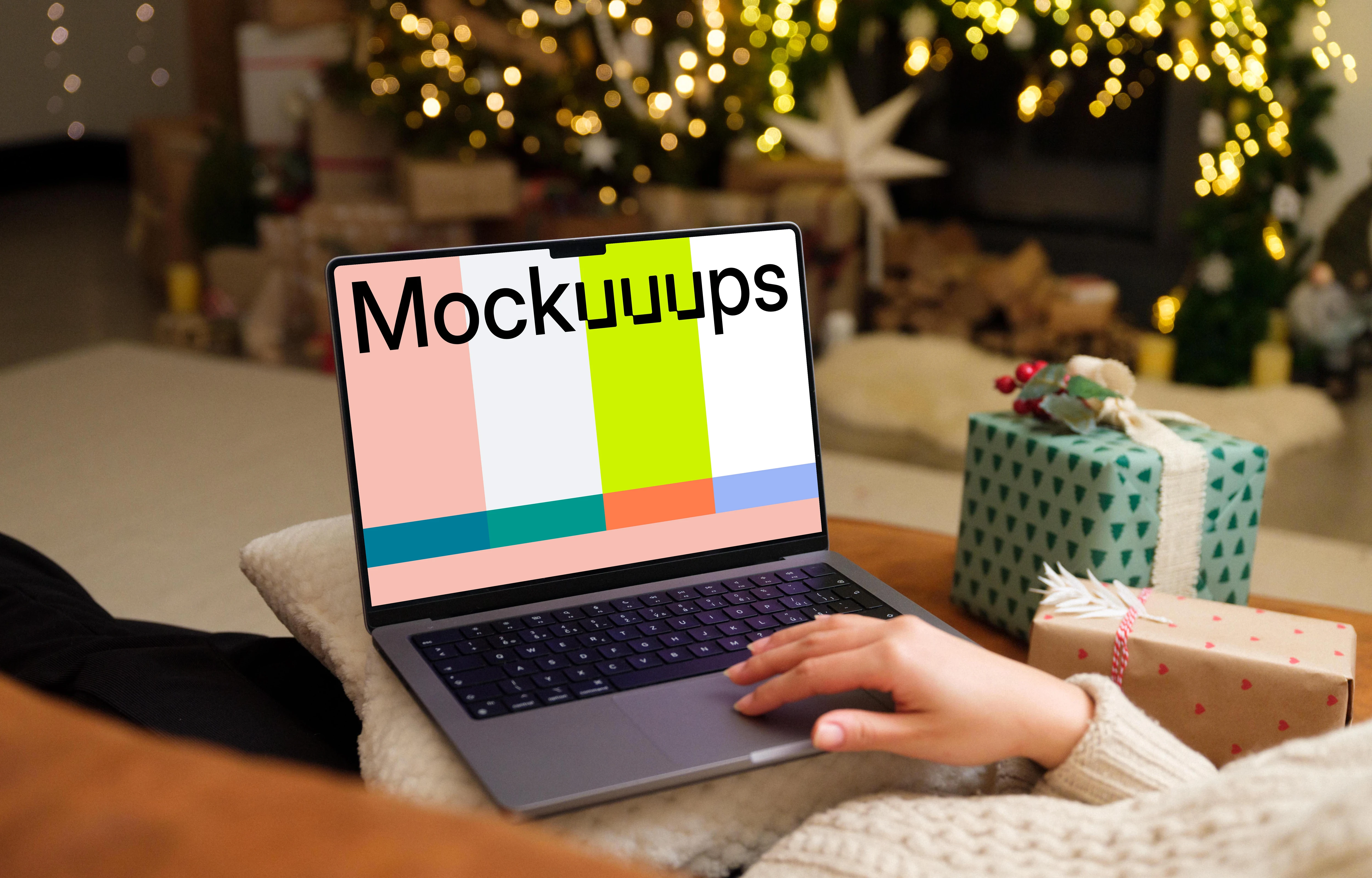 MacBook Pro 14 mockup in Christmas theme