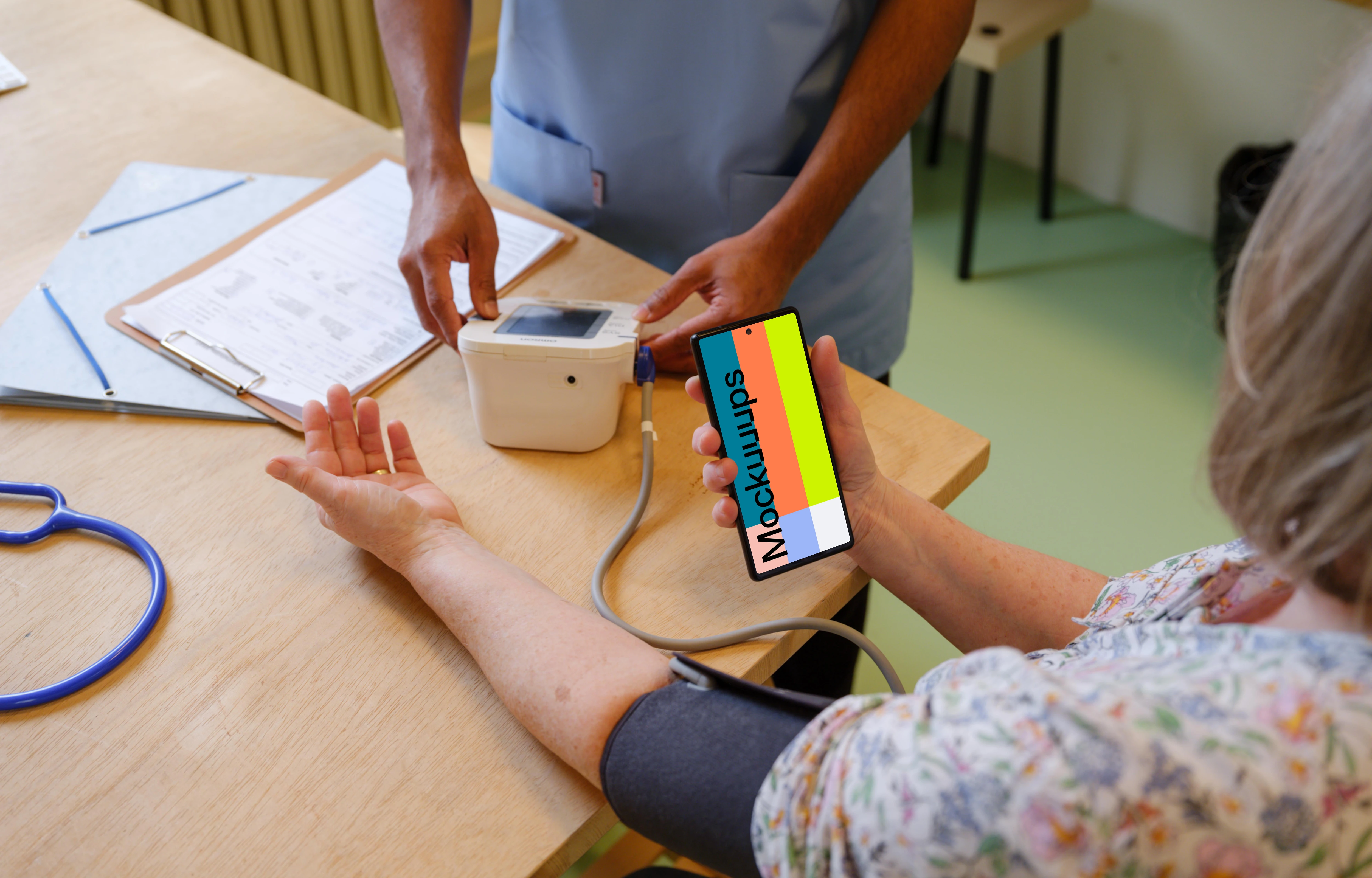 Patient holding a Google Pixel 6 in her hand