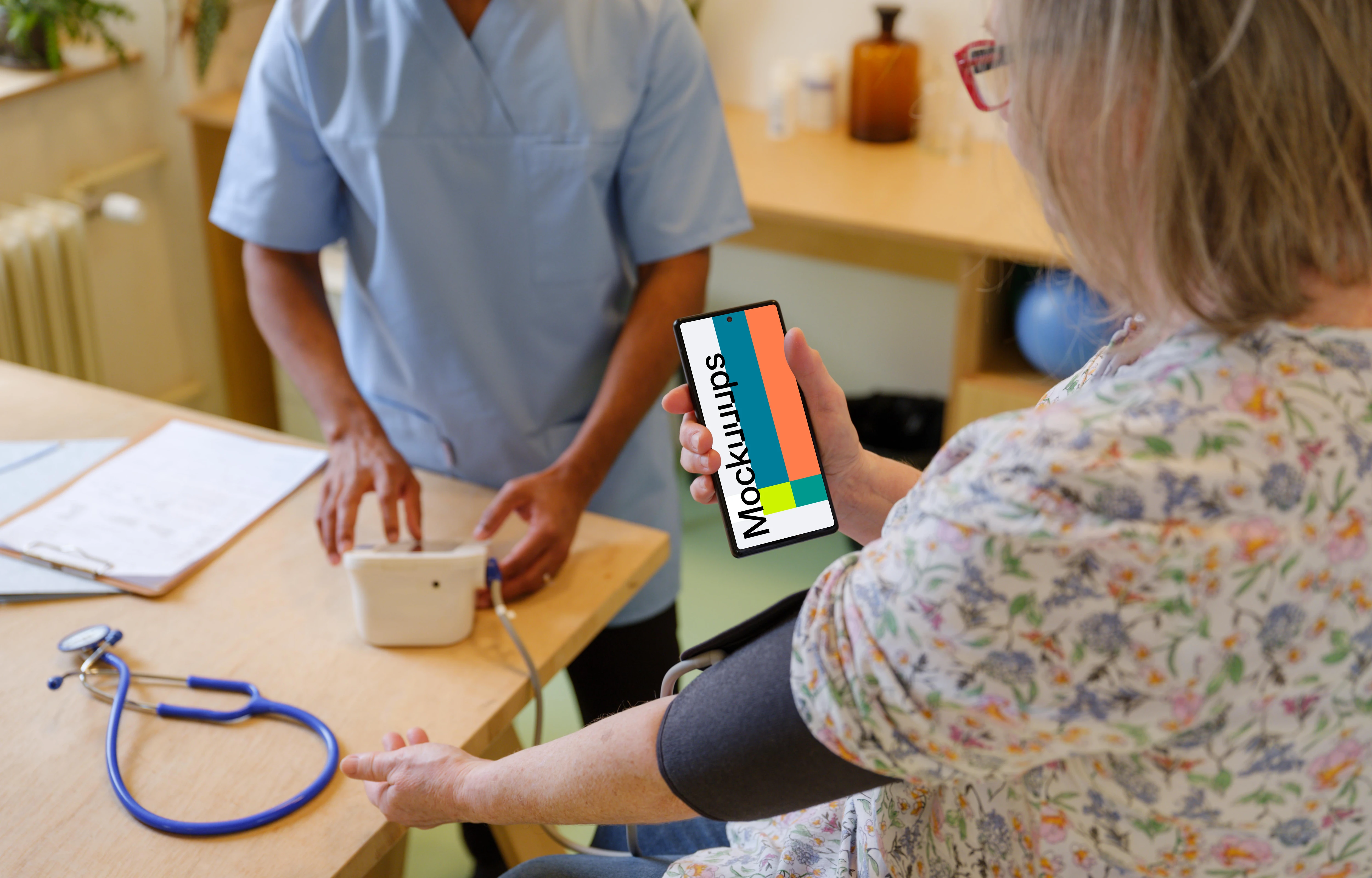 Patient holding a Google Pixel mockup