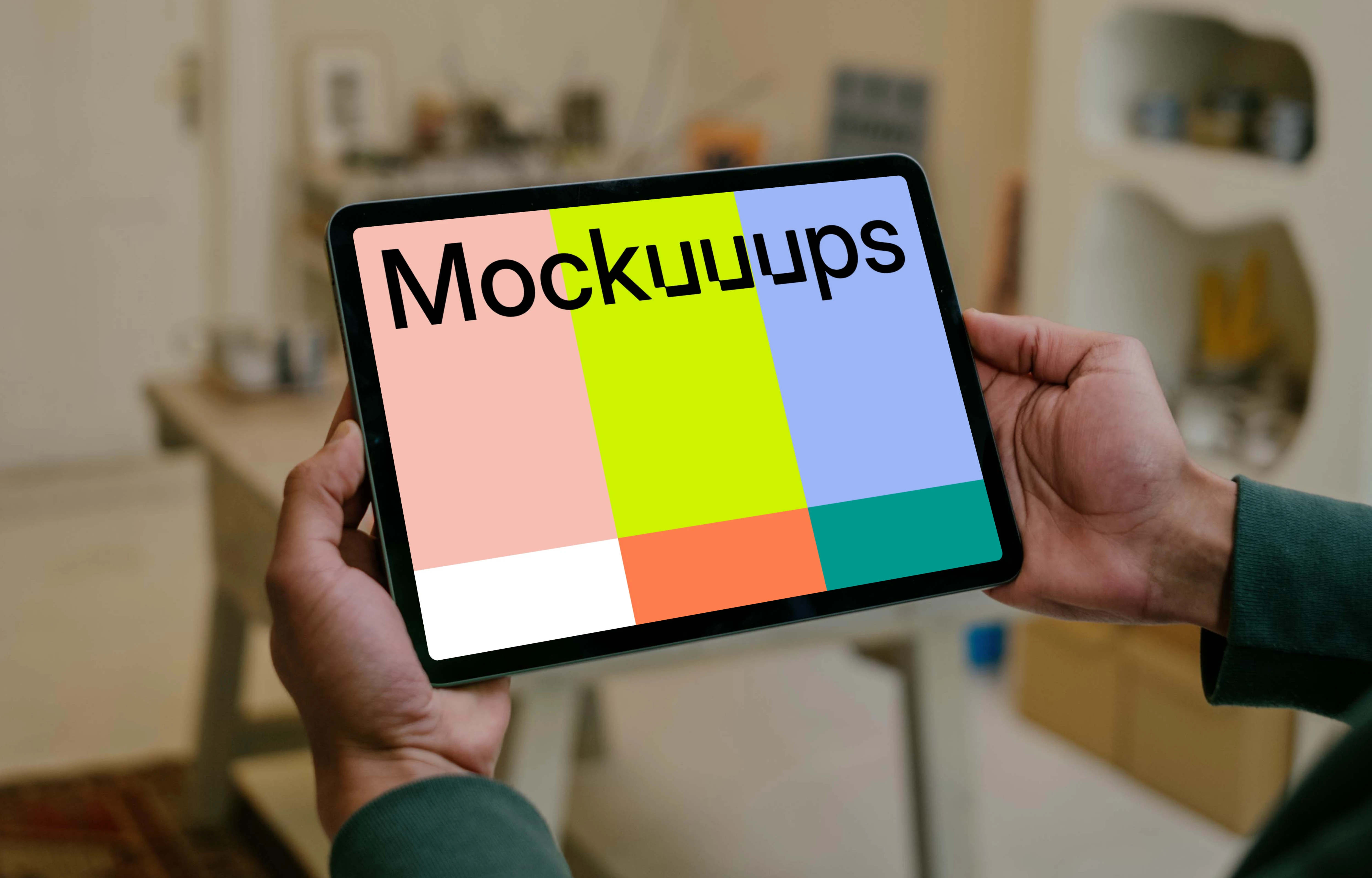 Person holding a tablet mockup