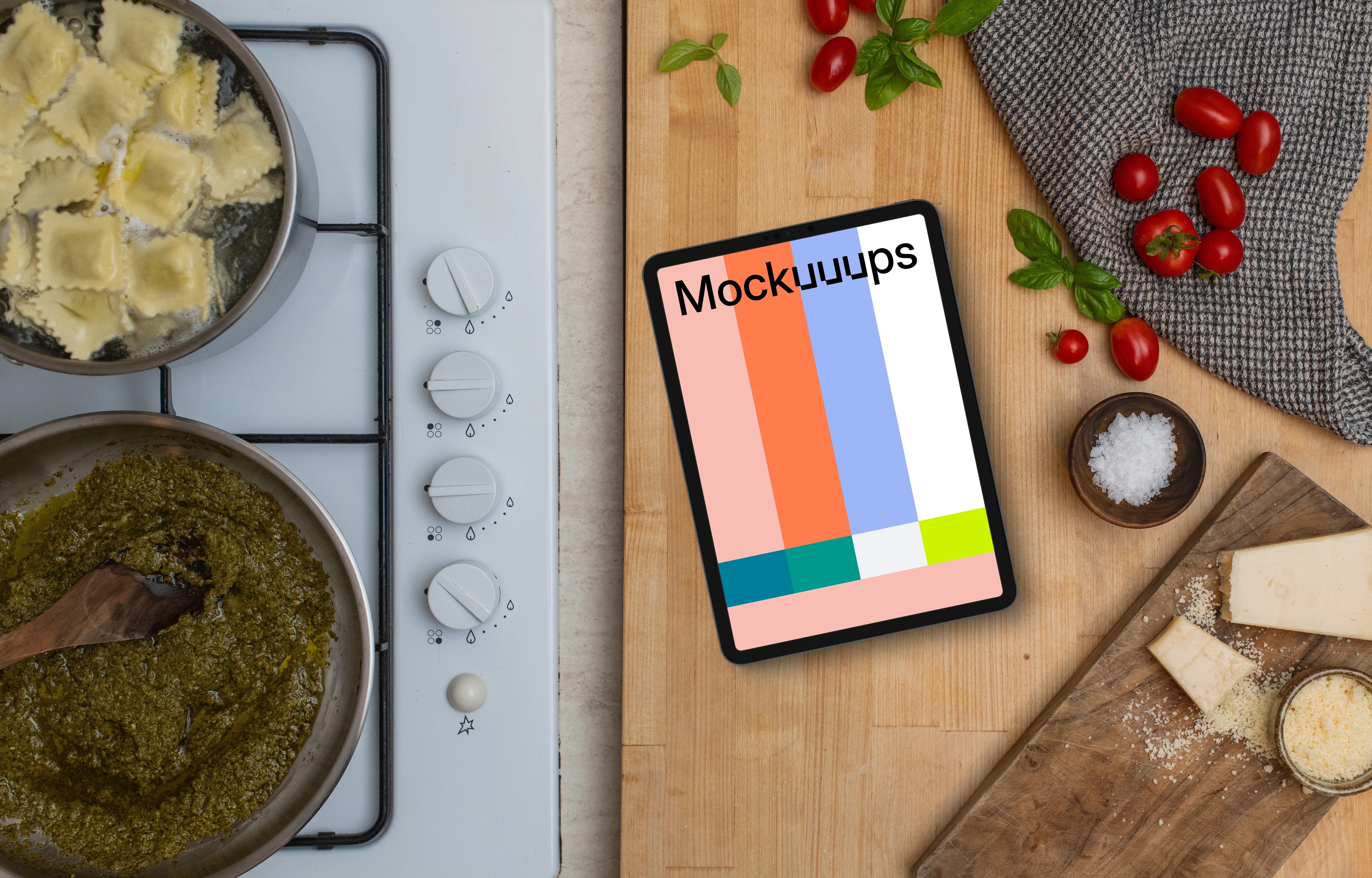 Pesto pasta and a iPad mockup