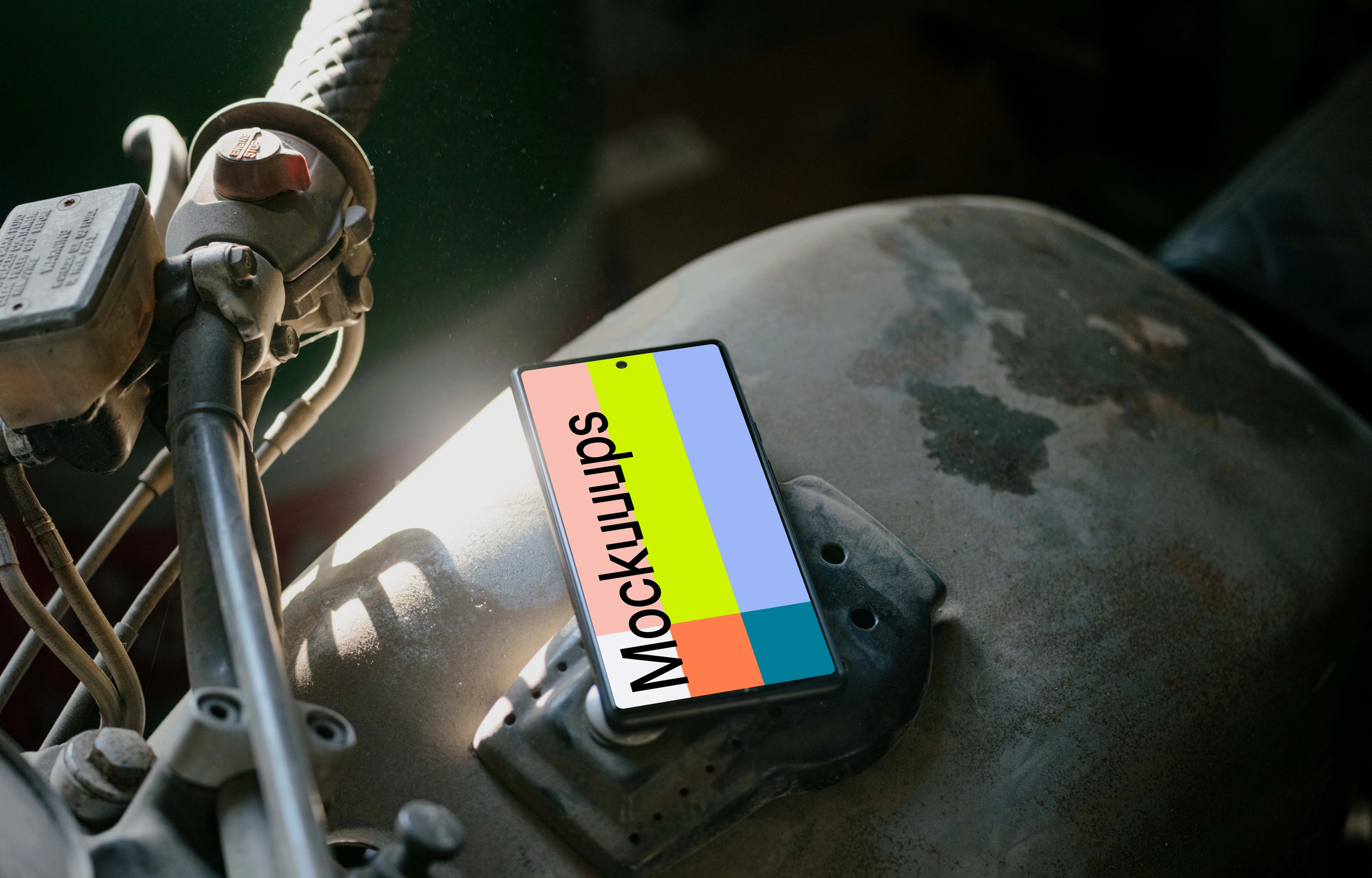 Pixel 6 mockup placed on a motorcycle fuel tank