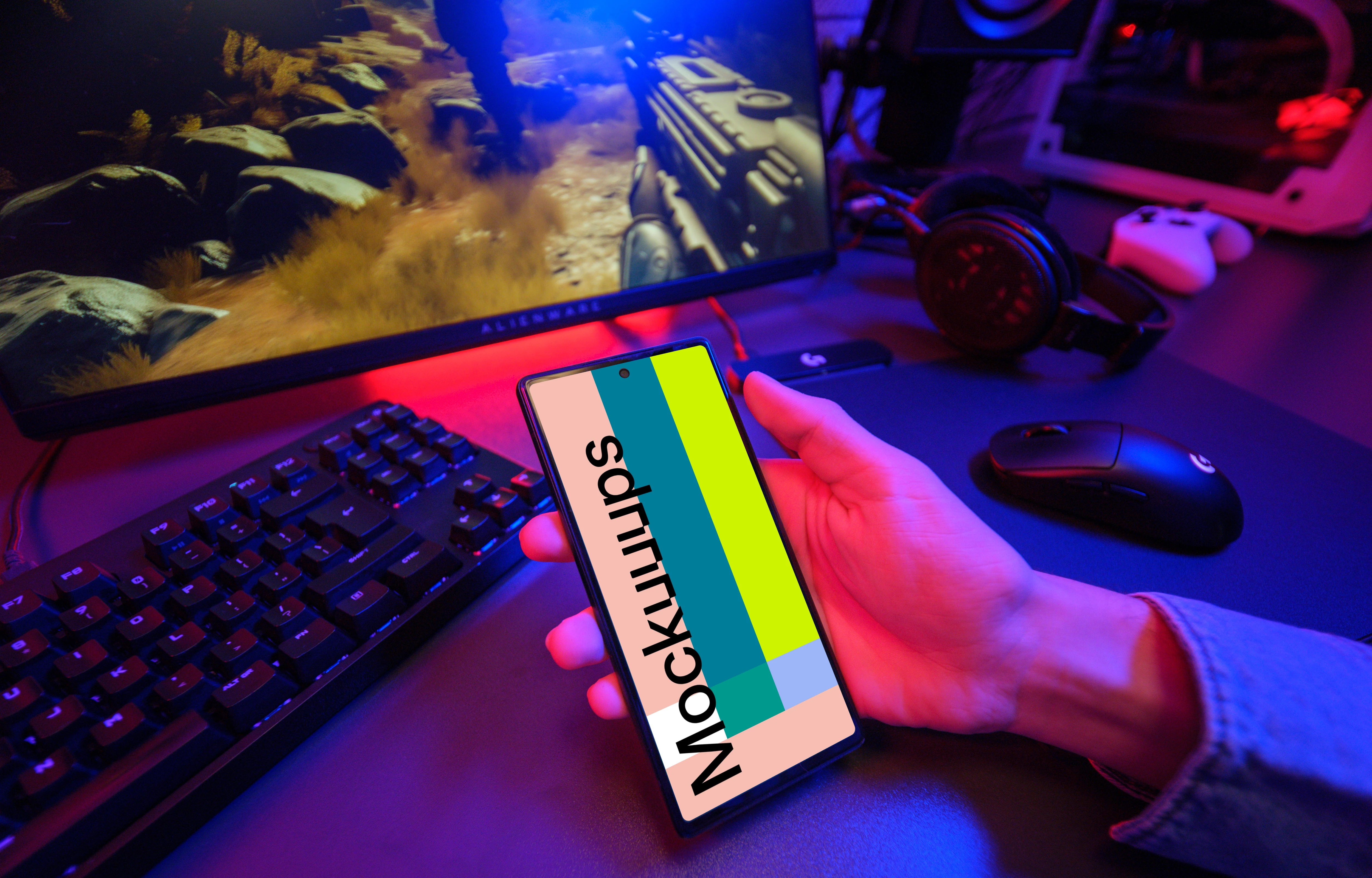 Google Pixel 6 mockup with a gaming setup