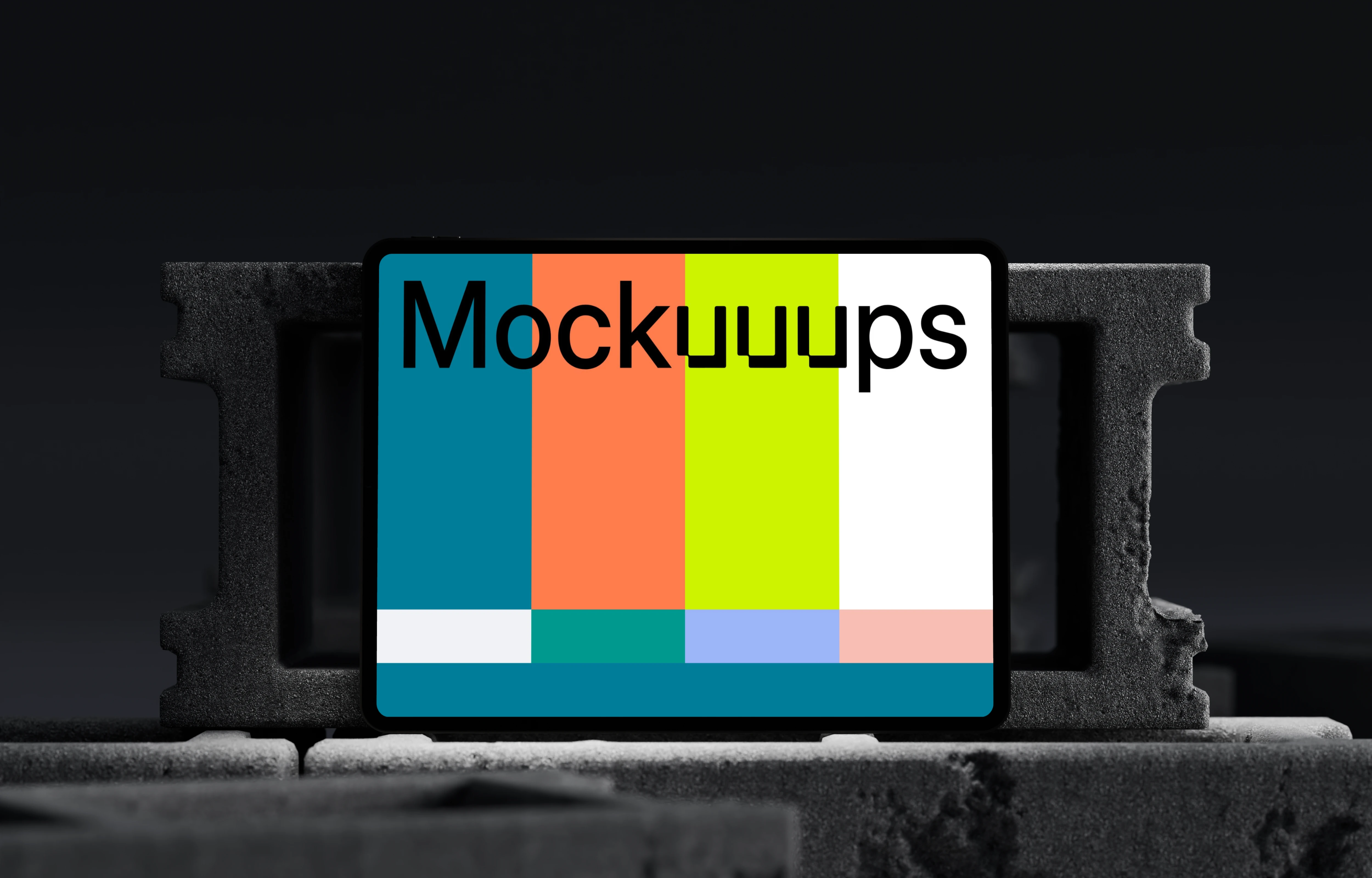 iPad Pro mockup with concrete blocks in the background