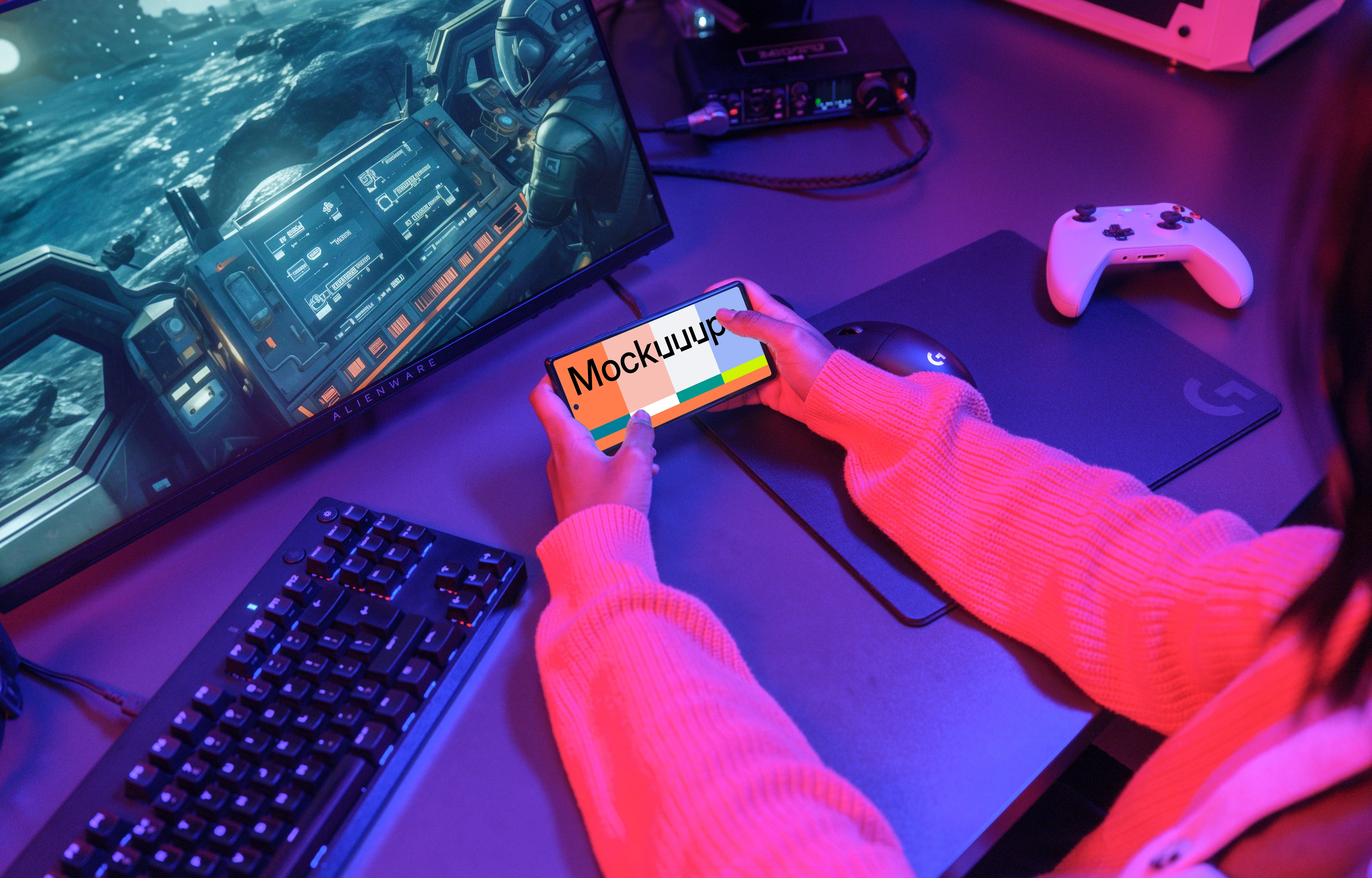 Google Pixel 6 mockup in gaming setup